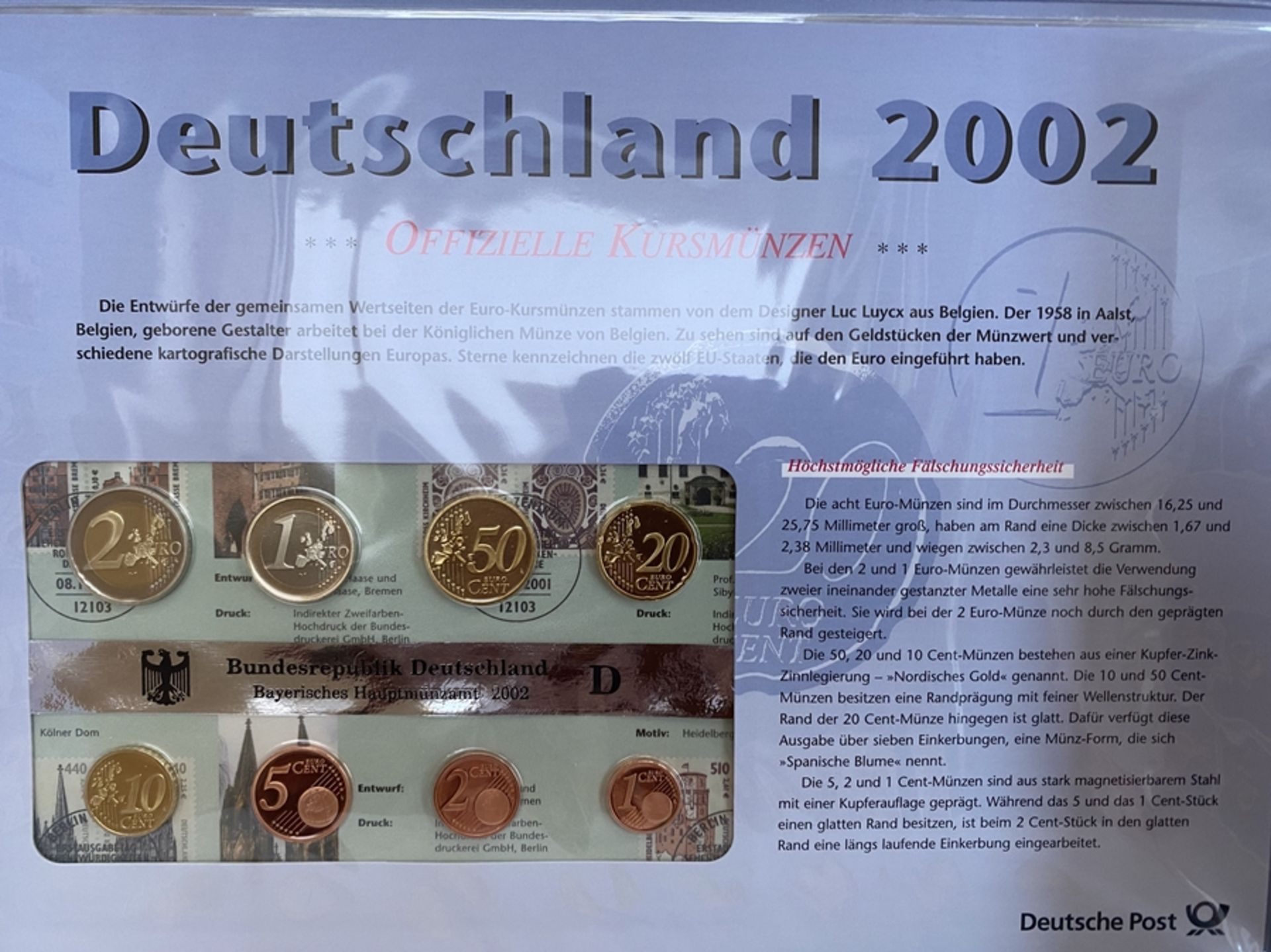 Deutschland 2002, Mappe mit Münzsatz und Briefmarken - Image 2 of 4