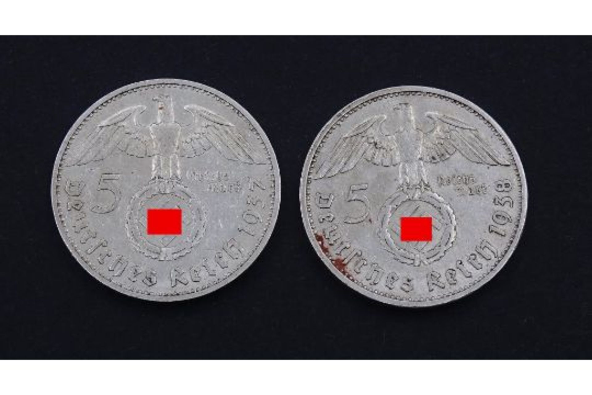 2x 5 Reichsmark , Deutsches Reich, Paul von Hindenburg 1937 / 1938 - Image 2 of 2