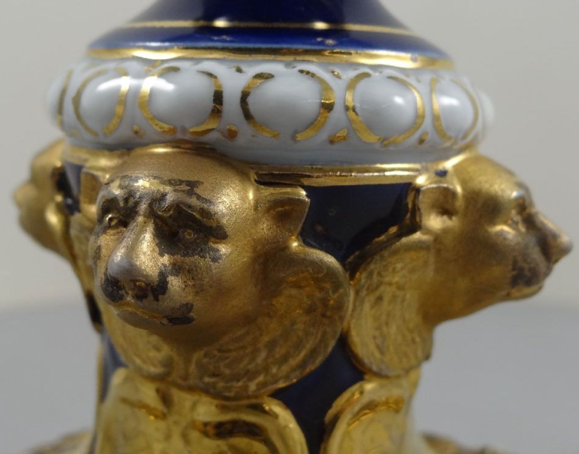 Prunk Tafelaufsatz "Meissen" Schwertermarke um 1850, 1.Wahl, kobalt mit Gold, Stand mit 4 Löwenköpf - Bild 4 aus 8