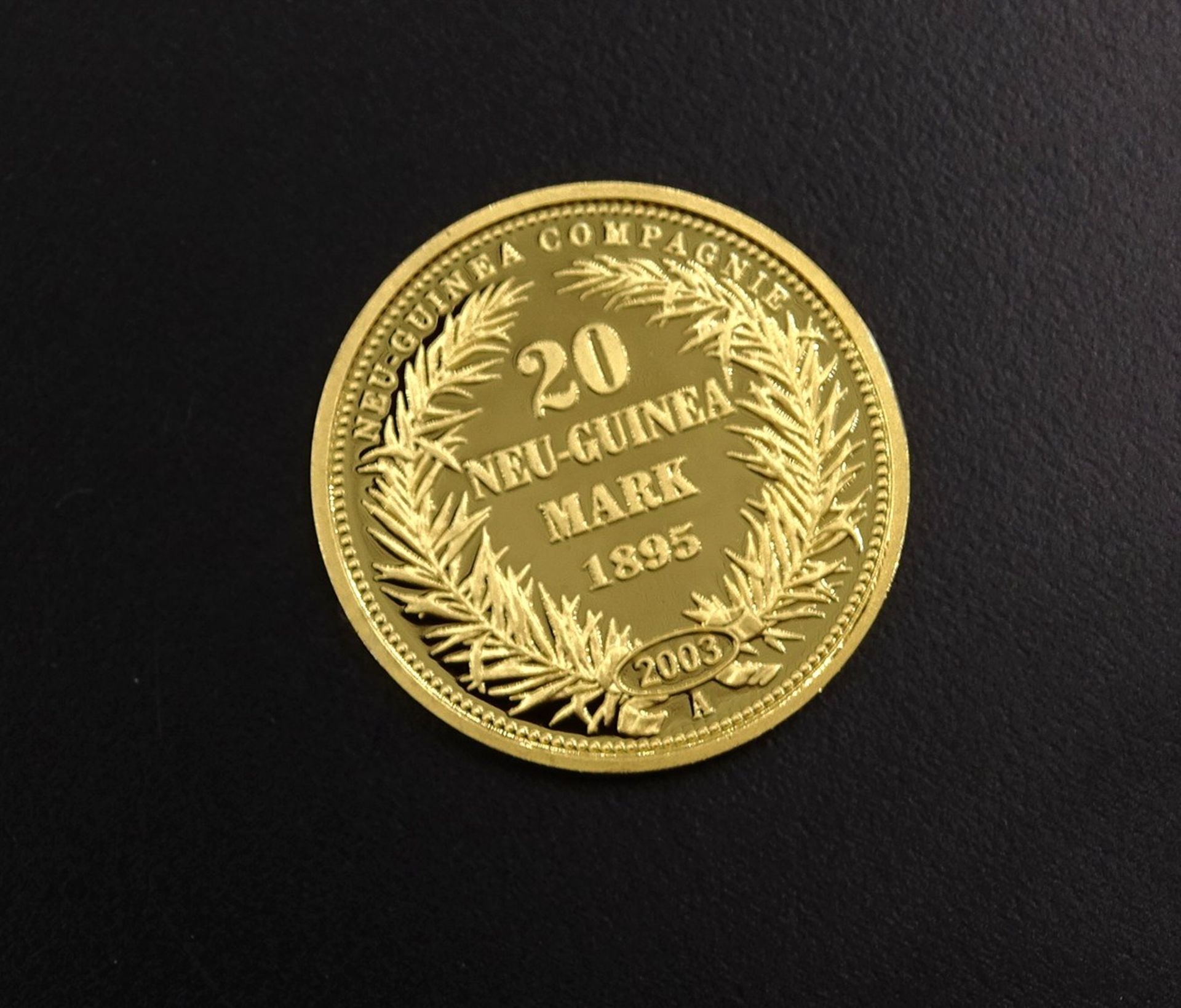 Goldmünze - 20 Mark Neu Guinea 1895 - Nachprägung 2003, Gold 14K , 3,57g. Abriebstellen am Rand