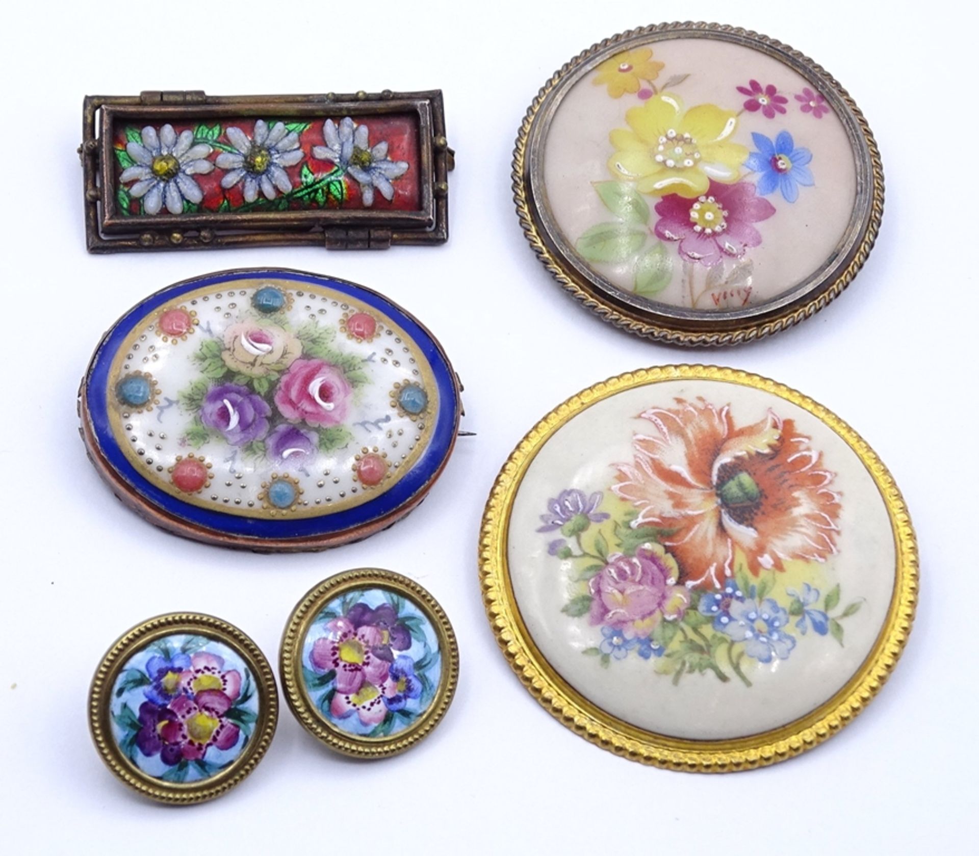 Konvolut Porzellan / Emaille Schmuck, 2x Limoges