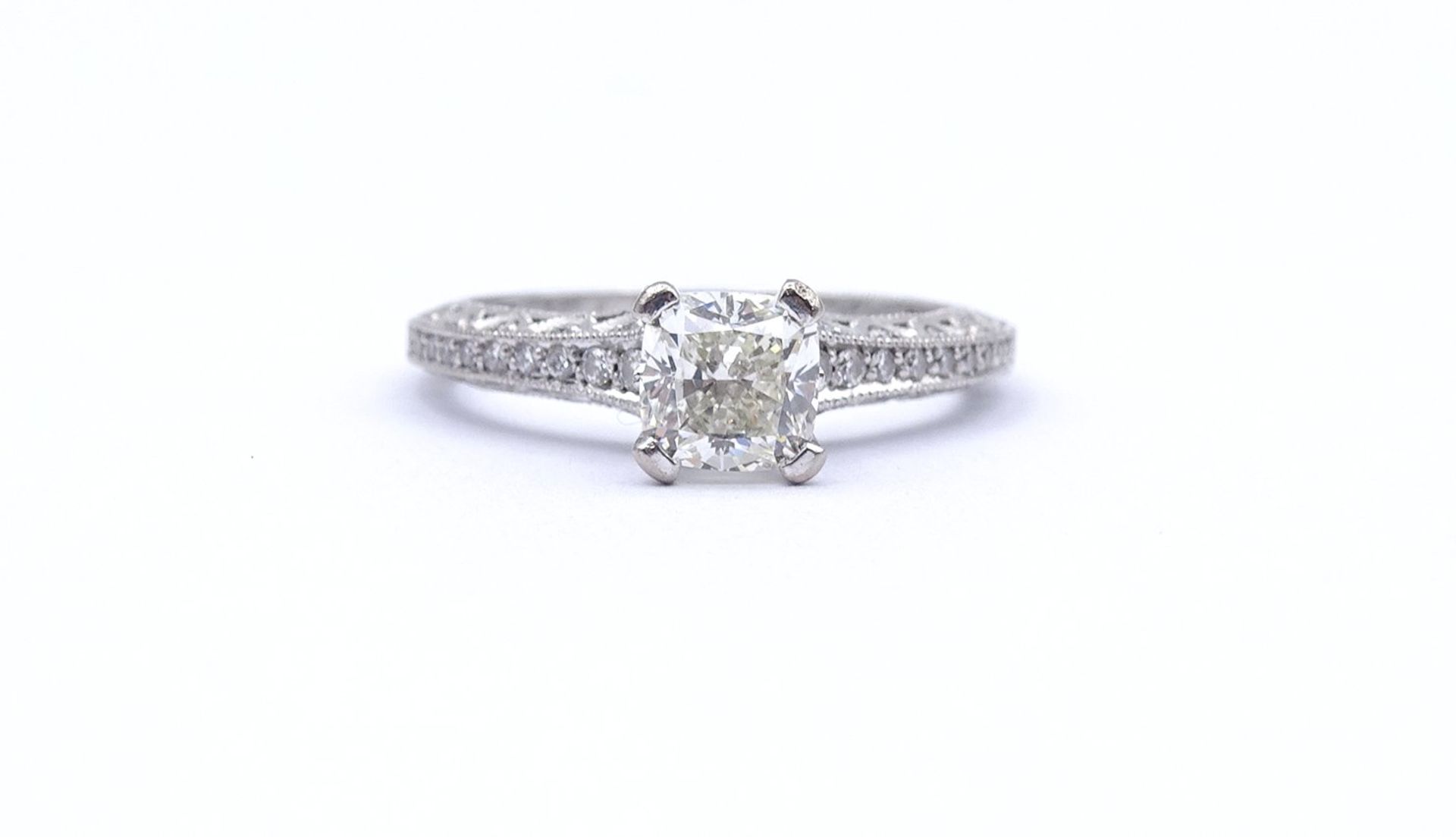 Princess Cut Ring - Verlobungsring , Princess 1,0ct., und 47 kl. Diamanten si, G-H, WG 18K "Tacori" - Bild 12 aus 20