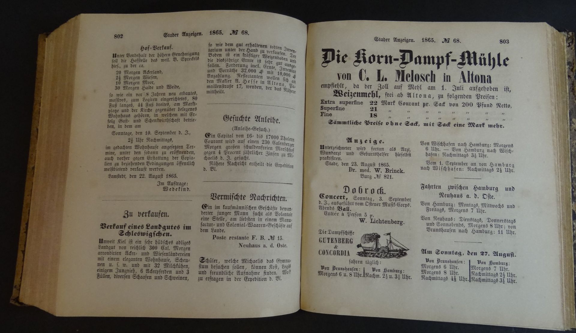 "Anzeigen für die Landdrostei Stade 1865", Pappeinband der Zeit starfke Gebrauchsspuren, 1260 Seite - Image 8 of 9