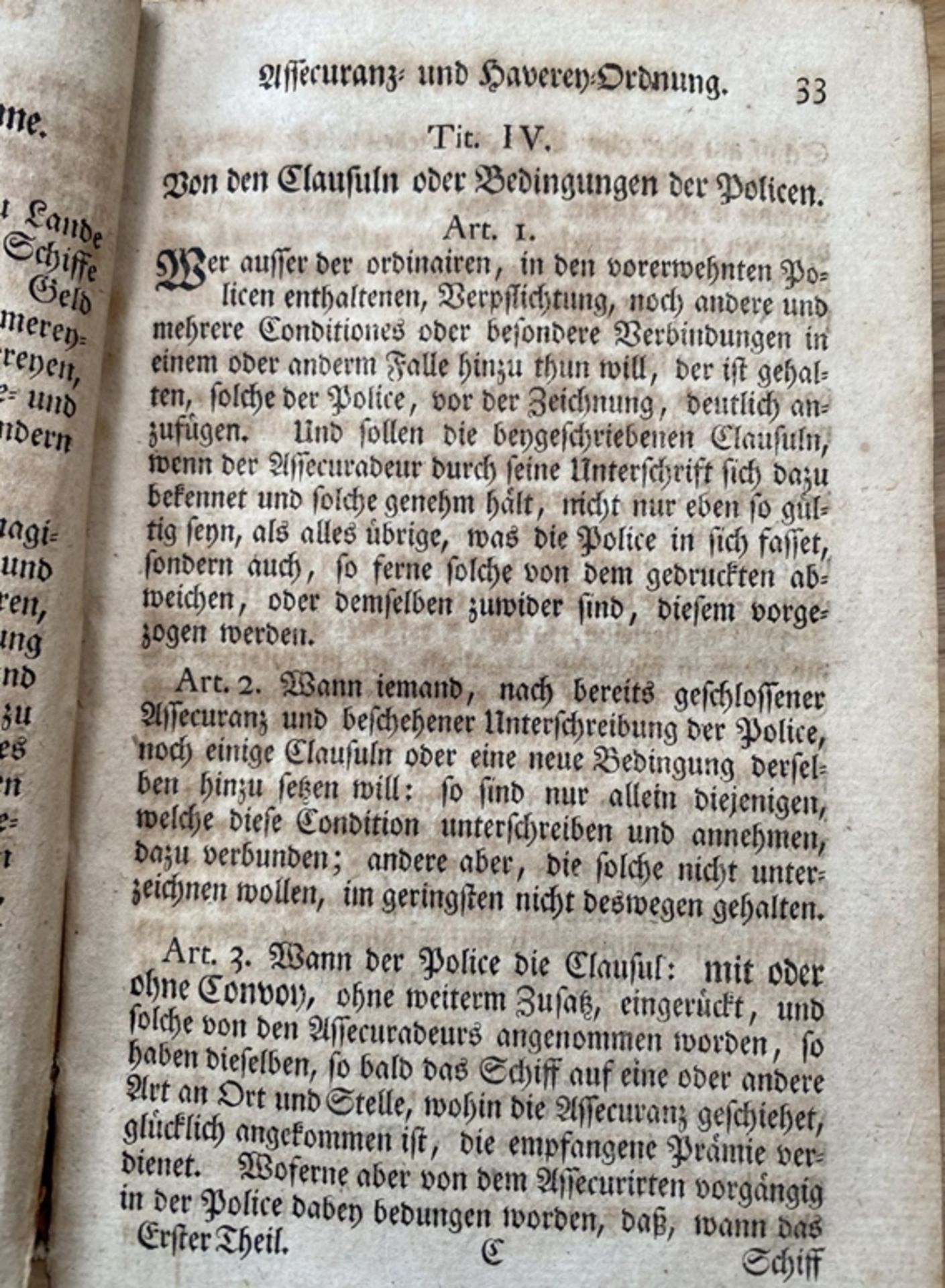 Gesetze und Verordnungen der Stadt Hamburg, 1765-1766, Erster und Zweyter Theil, Ledereinband, bei - Image 4 of 5