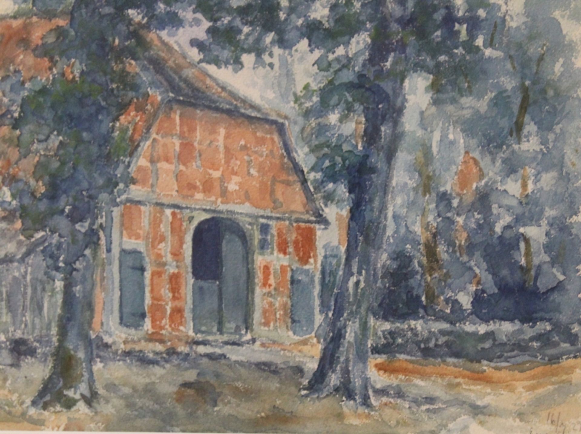 anonymes Aquarell, Ritzebüttel Stallungen , datiert 1927, ger./Glas, RG 41 x 50cm.