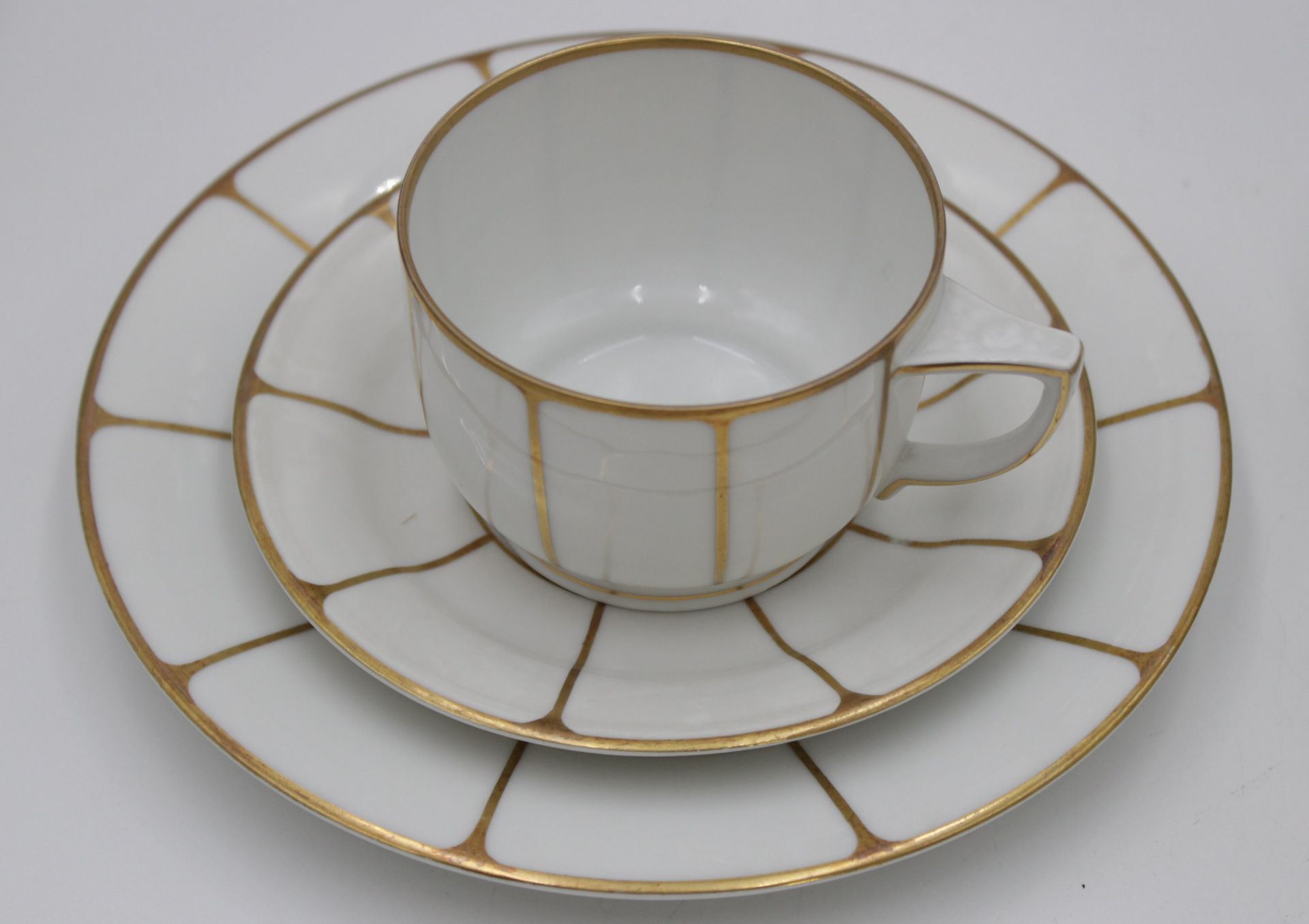 Rest-Kaffeeservice, Zeh Scherzer & Co, um 1930, Golddekor, Kaffeekanne, 10x Tassen, und je 12x U.,T - Bild 2 aus 5