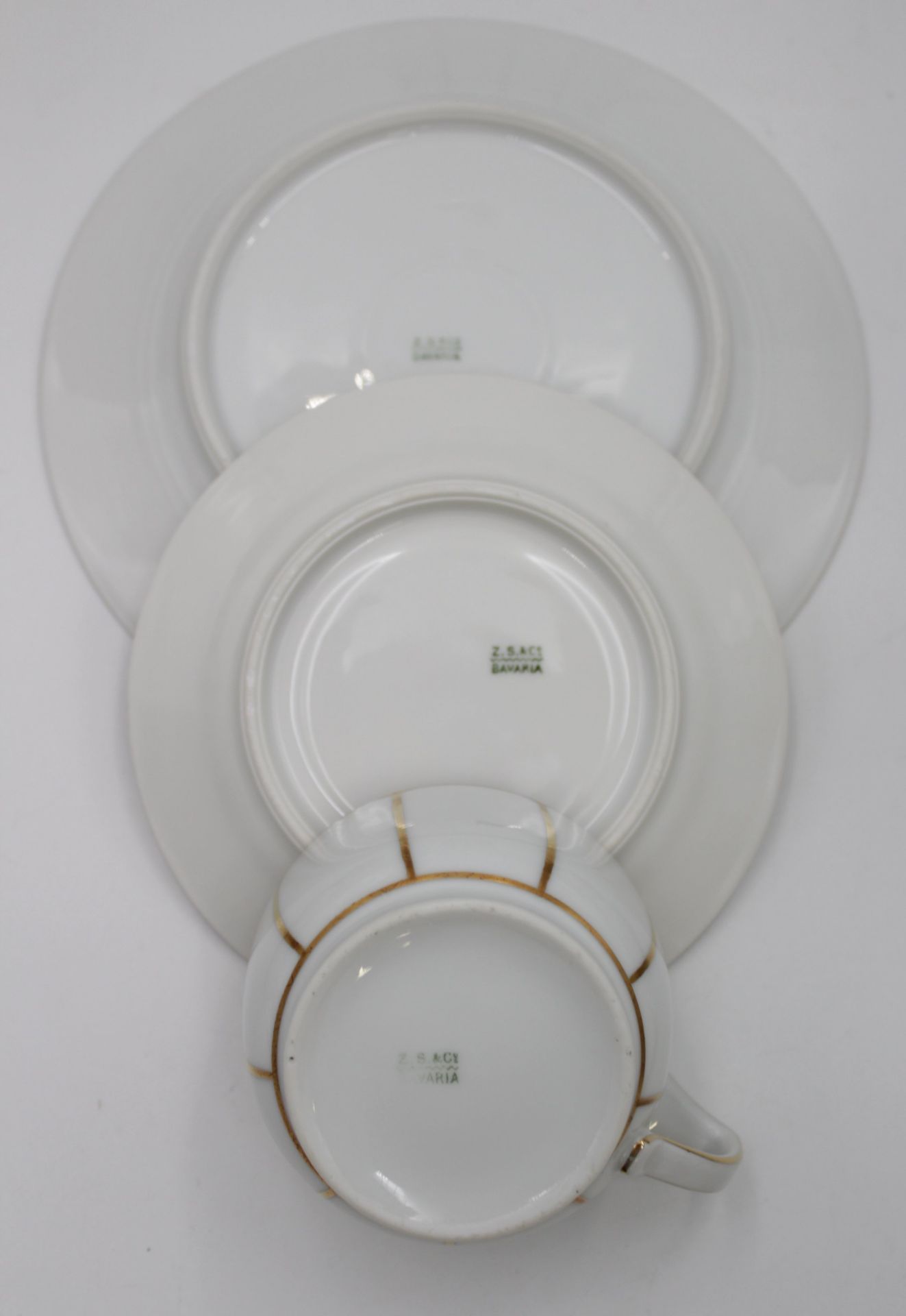 Rest-Kaffeeservice, Zeh Scherzer & Co, um 1930, Golddekor, Kaffeekanne, 10x Tassen, und je 12x U.,T - Bild 4 aus 5