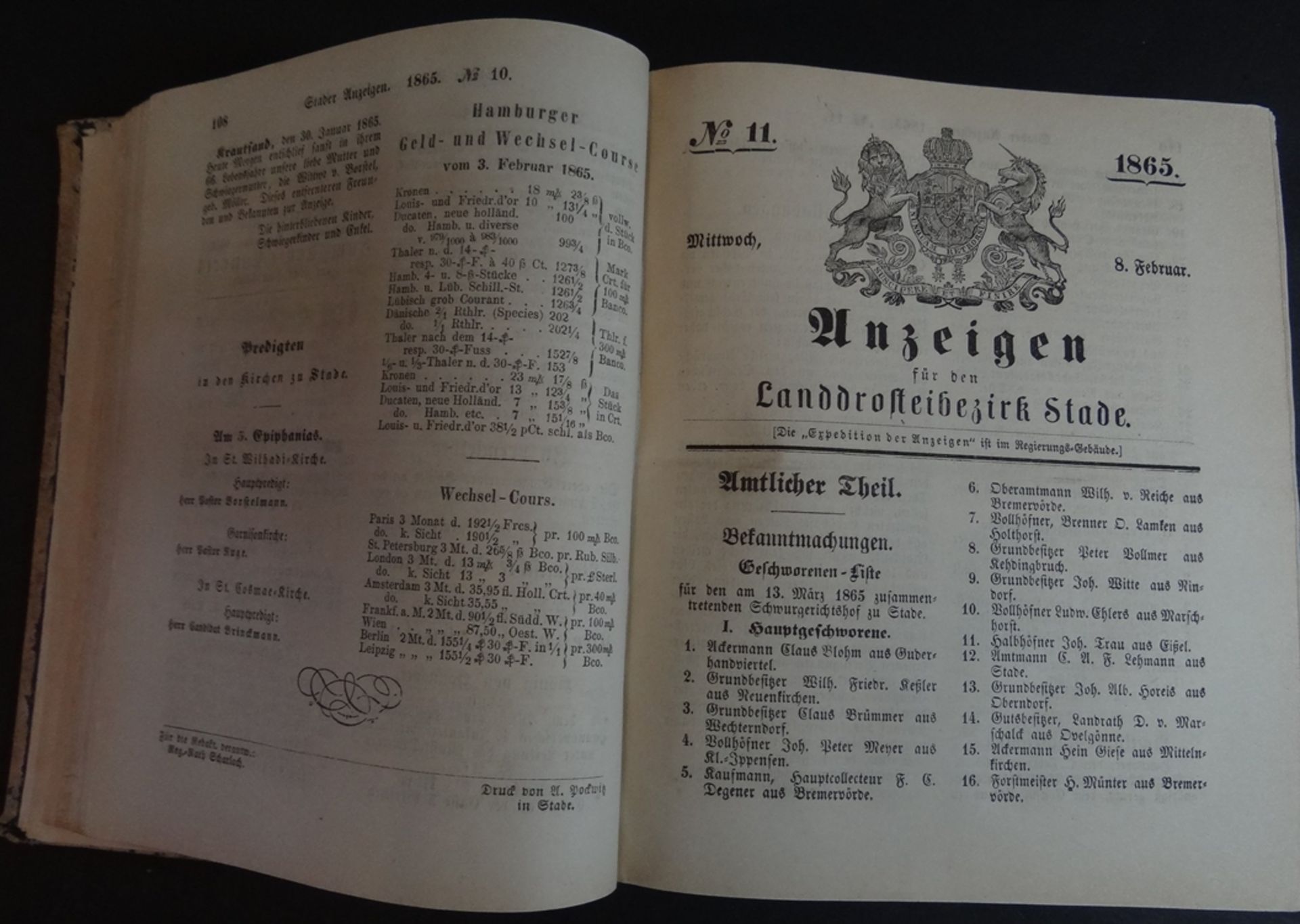 "Anzeigen für die Landdrostei Stade 1865", Pappeinband der Zeit starfke Gebrauchsspuren, 1260 Seite - Image 5 of 9