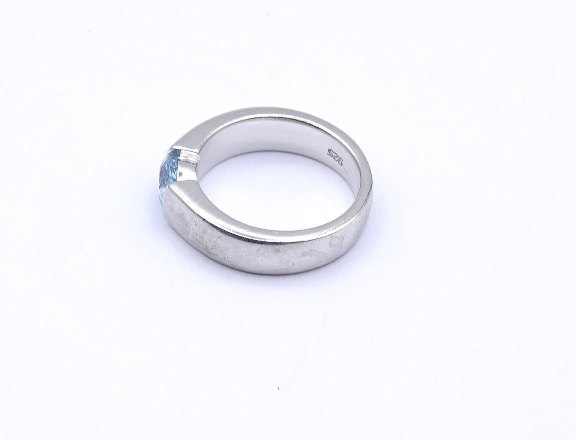 Bandring mit einen rund facc. blauen Stein, Silber 925/000, 7,1g., RG 53 - Bild 3 aus 4