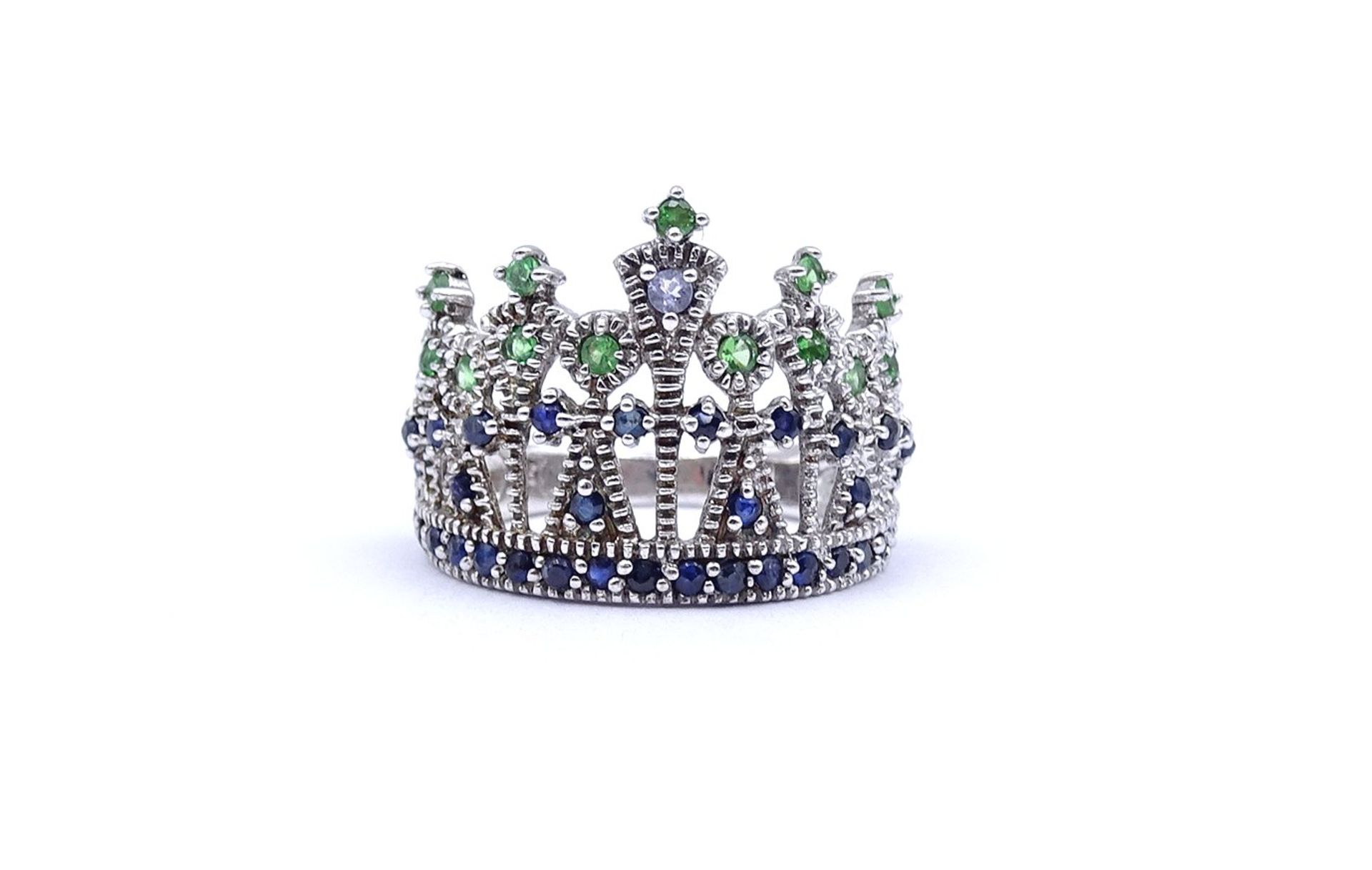 Silberring in Form einer Krone, mit Farbsteinen, 4,8g., RG 58