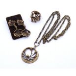 Renmoosblüten Bronze Schmuck, Finnland, Halskette,Ring und Ohrringe