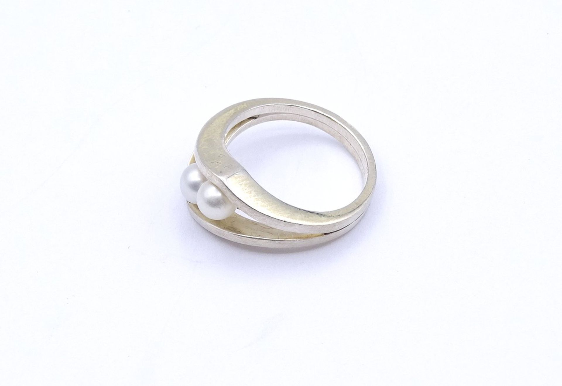 Ring mit zwei Perlen, Silber - gepr., ungestempelt, 5,5g., RG 57 - Bild 3 aus 4