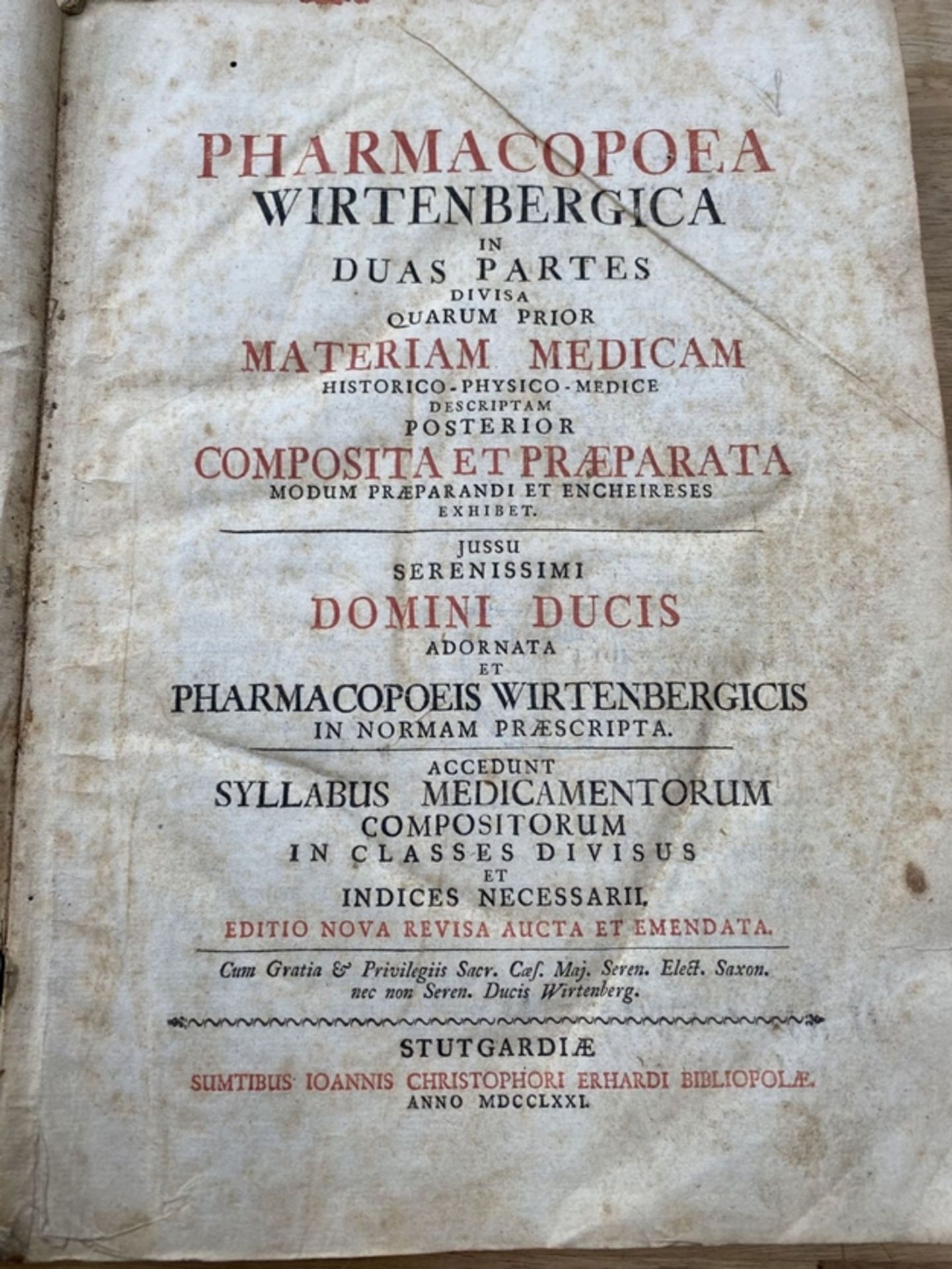 Pharmacopoea Wirtenbergica, in Duas Partes divisa, quarum prios Materiam Medicam, historico - physi