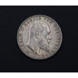 Drei Mark 1908 Wilhelm II König von Württemberg F, 16,56g.,D. 33,0mm