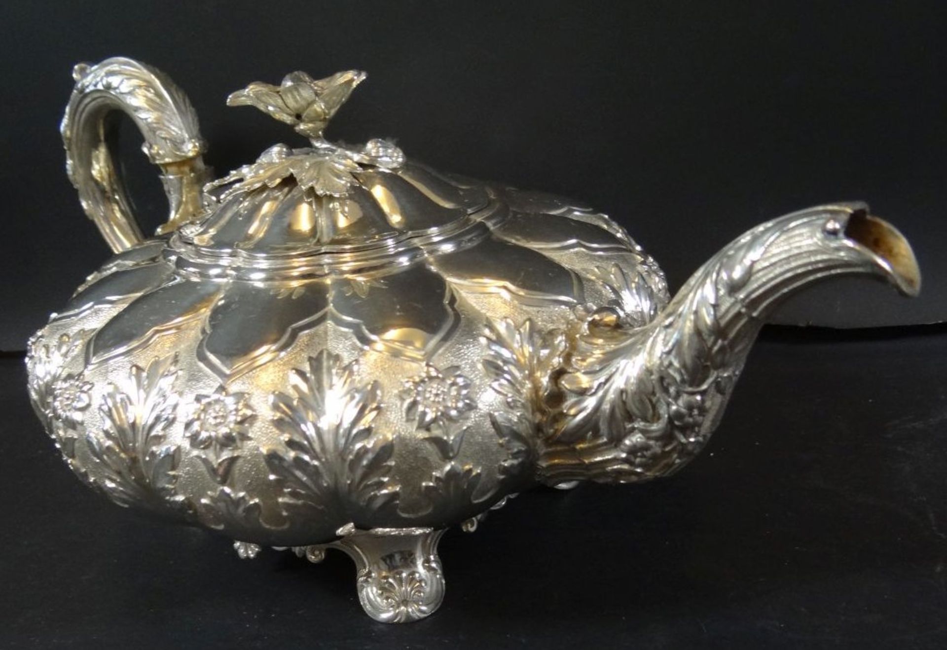viktorianische Teekanne, Sterling-925-, 770 gr., H-14 cm, L-29 cm, Maker RE-EB" Rebecca Emes-Edw. B - Image 5 of 8