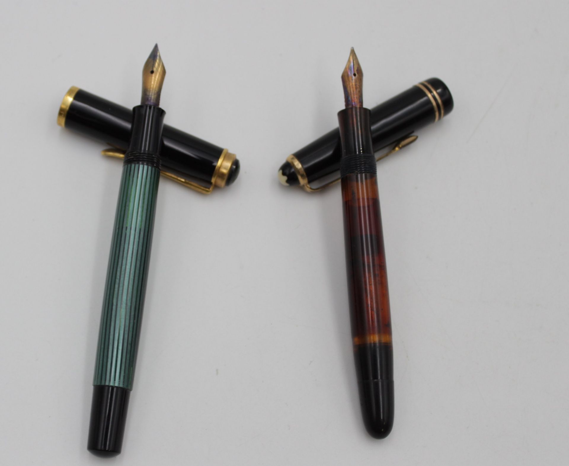2x alte Füller, Montblanc u. Pelikan, je mit 585er GG Feder, Gebrauchsspuren - Bild 2 aus 7