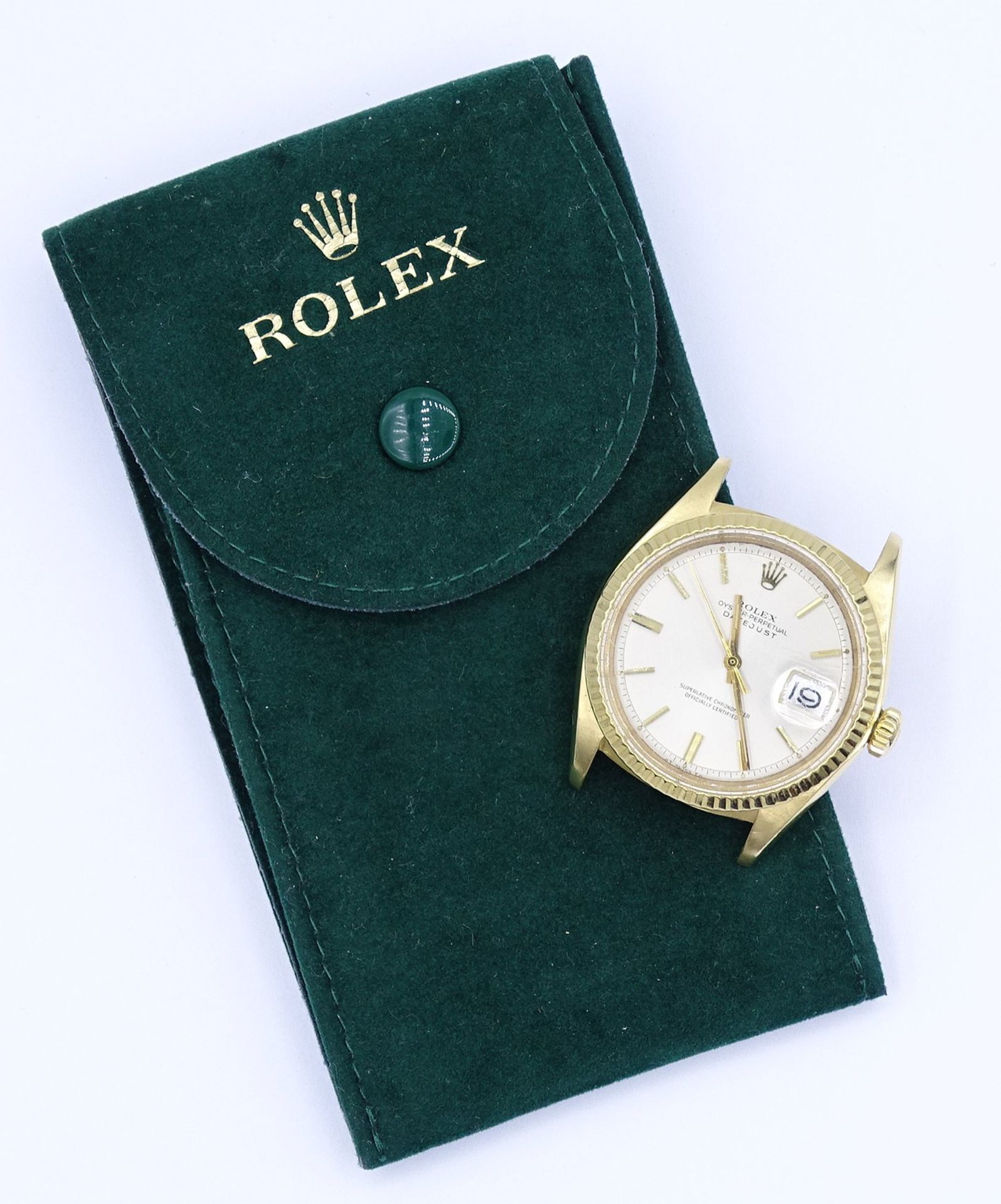 Herren Armbanduhr "Rolex", Mod. Datejust, Oyster Perpetual, Ref. 1601, Automatikwerk, Gelbgold 18K,