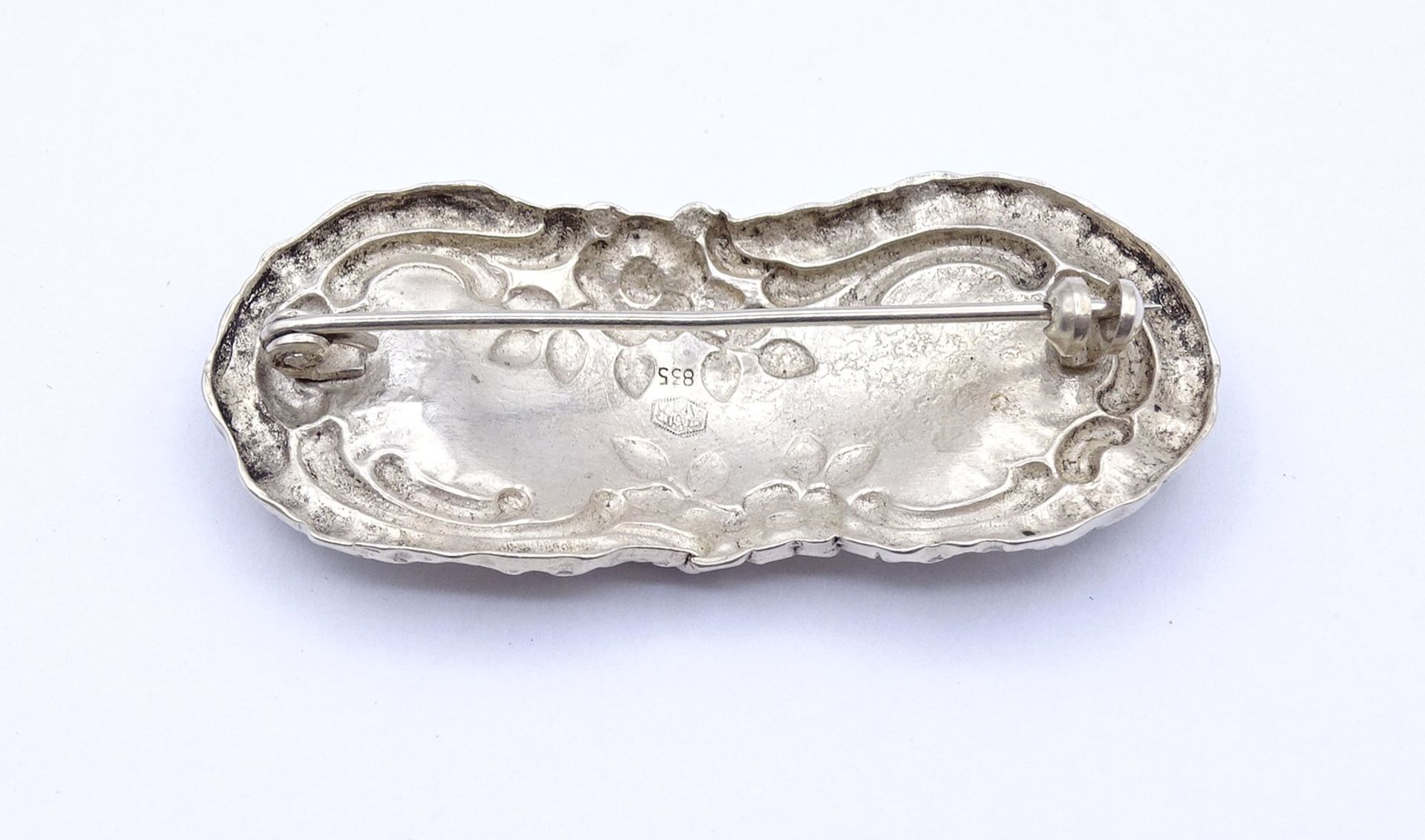 Alte Silber Brosche 835/000, 5,0x2,2cm, 7,0g. Befestigungsregler fehlt - Bild 3 aus 3