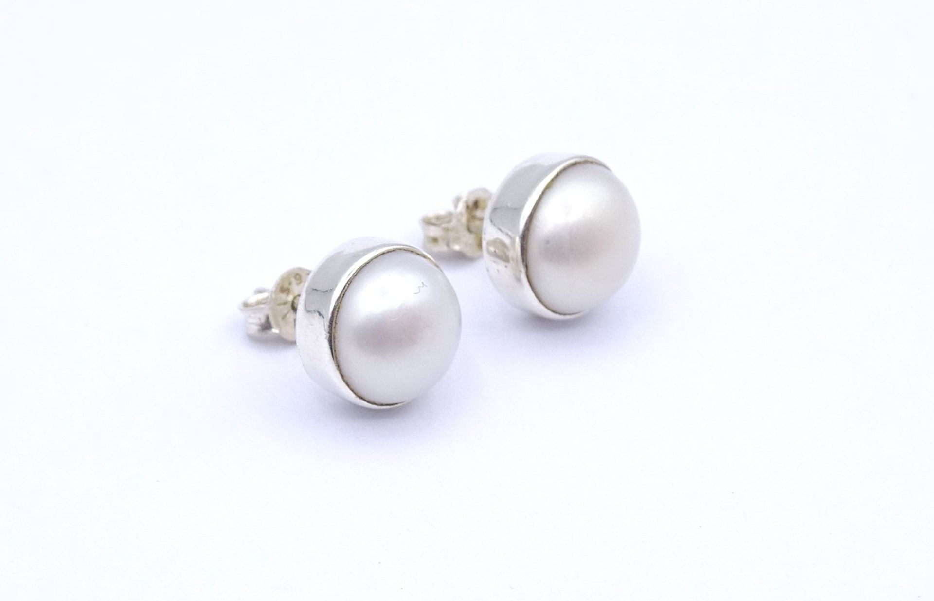 Paar runde Perlen Ohrstecker, Sterlingsilber 925/000, D. 11mm, zus. 4,9g. - Bild 2 aus 3