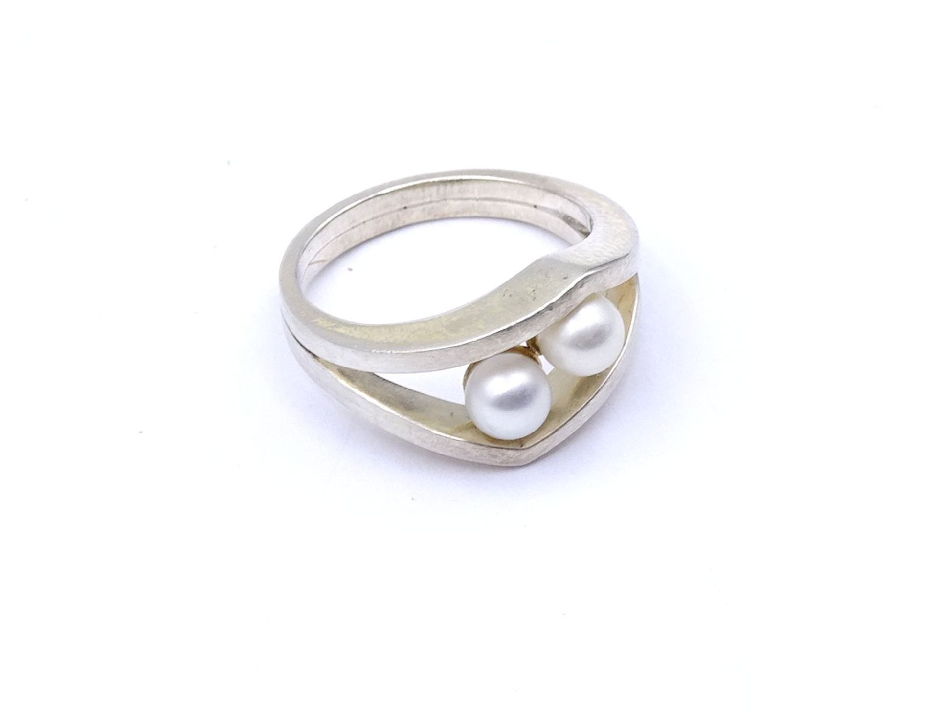 Ring mit zwei Perlen, Silber - gepr., ungestempelt, 5,5g., RG 57 - Bild 2 aus 4