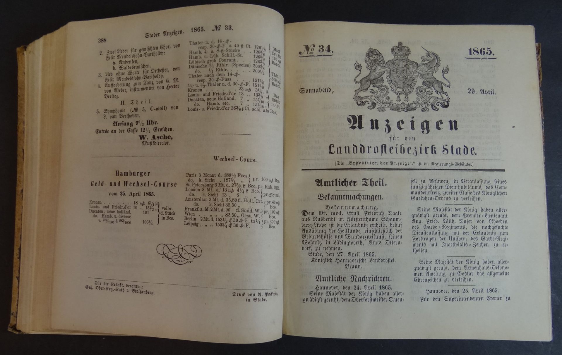 "Anzeigen für die Landdrostei Stade 1865", Pappeinband der Zeit starfke Gebrauchsspuren, 1260 Seite - Image 7 of 9