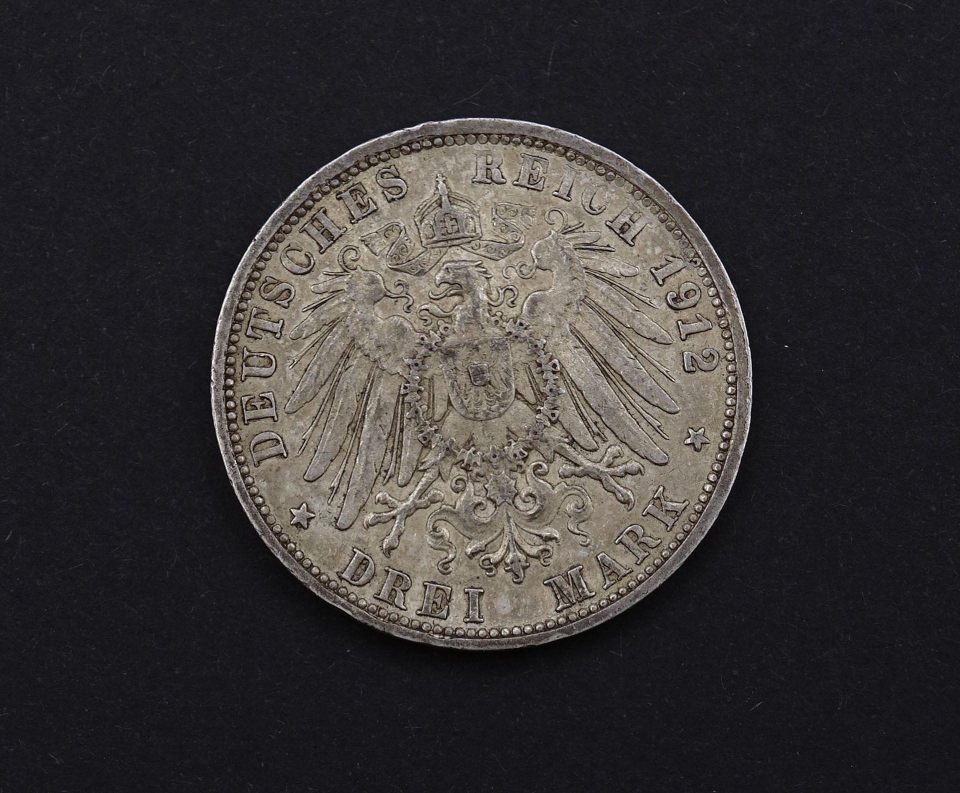 Drei Mark 1912 Wilhelm II König von Württemberg F, 16,66g.,D. 33,0mm - Bild 2 aus 2