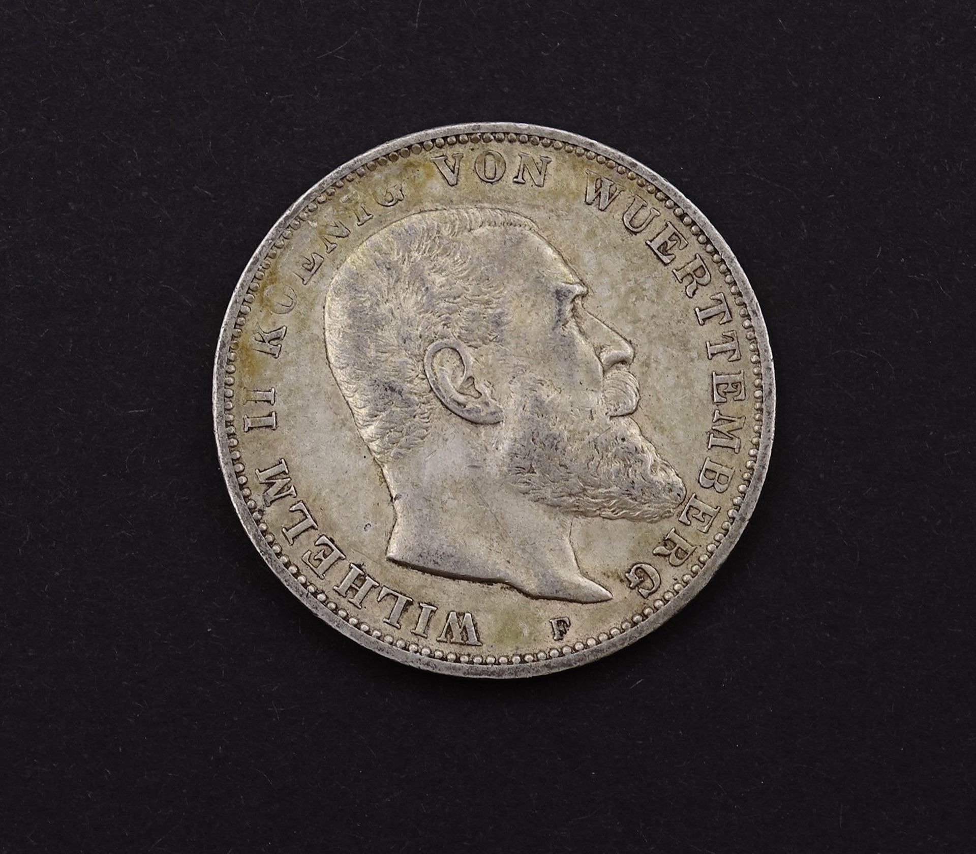 Drei Mark 1912 Wilhelm II König von Württemberg F, 16,66g.,D. 33,0mm