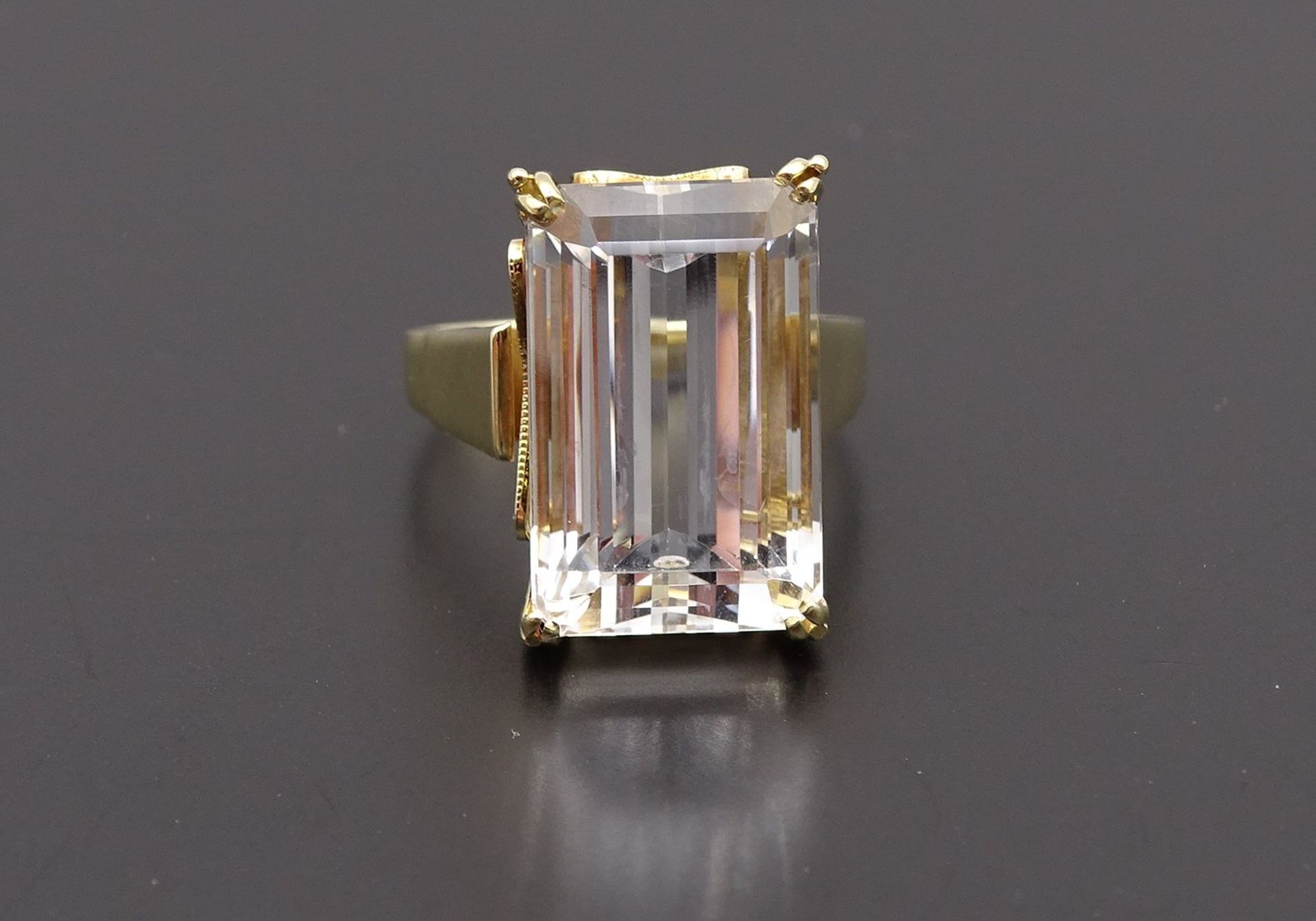 Goldring 14ct mit Bergkristall, Gelbgold, 9,0g., RG 55, Kopfmaße 18x12mm - Bild 6 aus 6