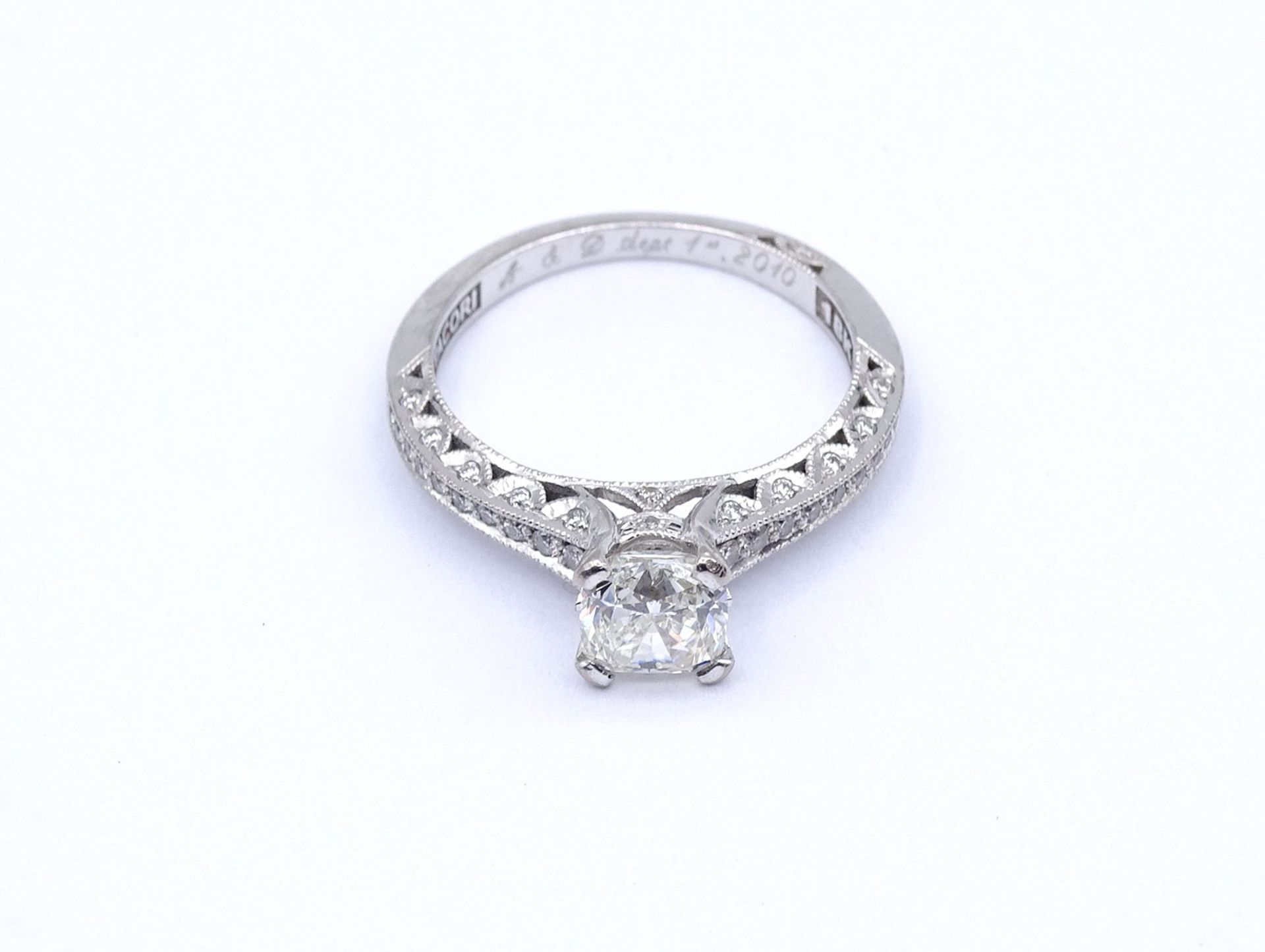 Princess Cut Ring - Verlobungsring , Princess 1,0ct., und 47 kl. Diamanten si, G-H, WG 18K "Tacori" - Bild 14 aus 20