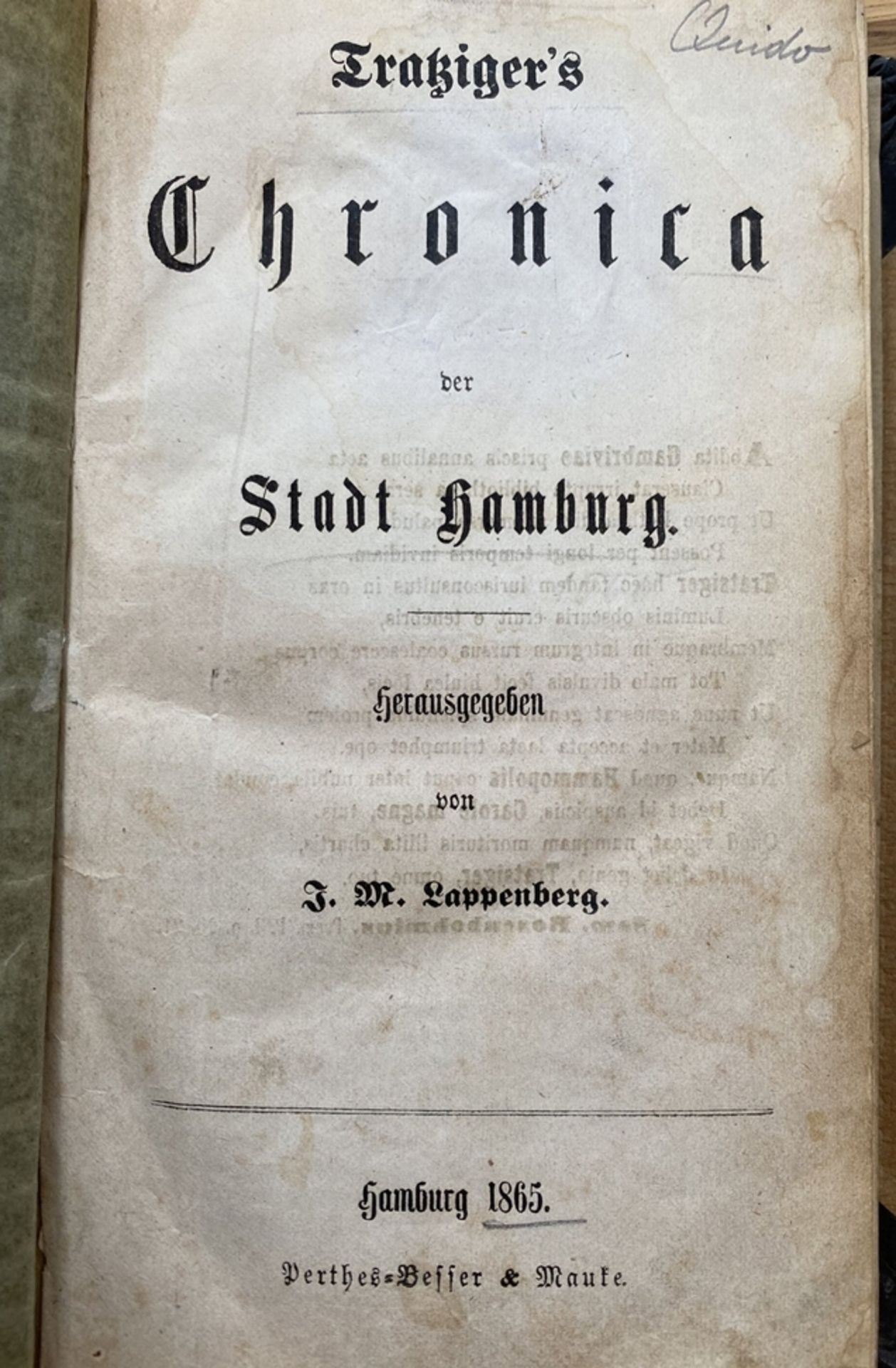 Lappenberg, Johann Martin, Tratziger's Chronica der Stadt Hamburg, Perthes-Besser und Mauke , 1865,