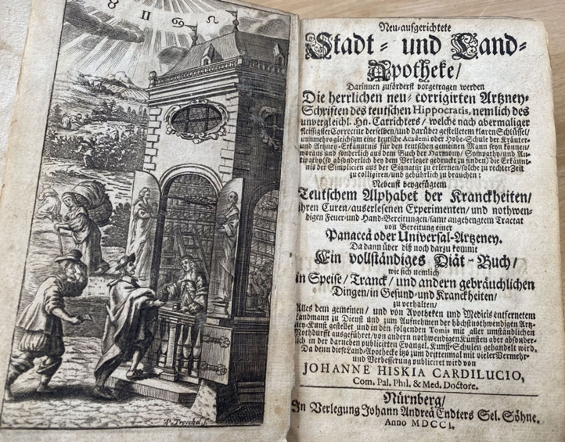 Neu eingerichtete Stadt- und Land Apotheke, Nürnberg 1701, mit Diaet-Büchlein etc, Buchrücken fehl