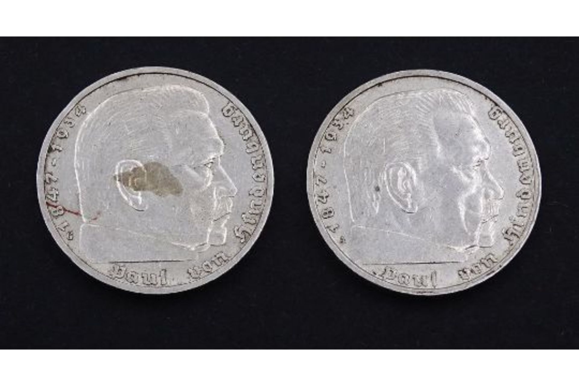 2x 5 Reichsmark , Deutsches Reich, Paul von Hindenburg 1937 / 1938