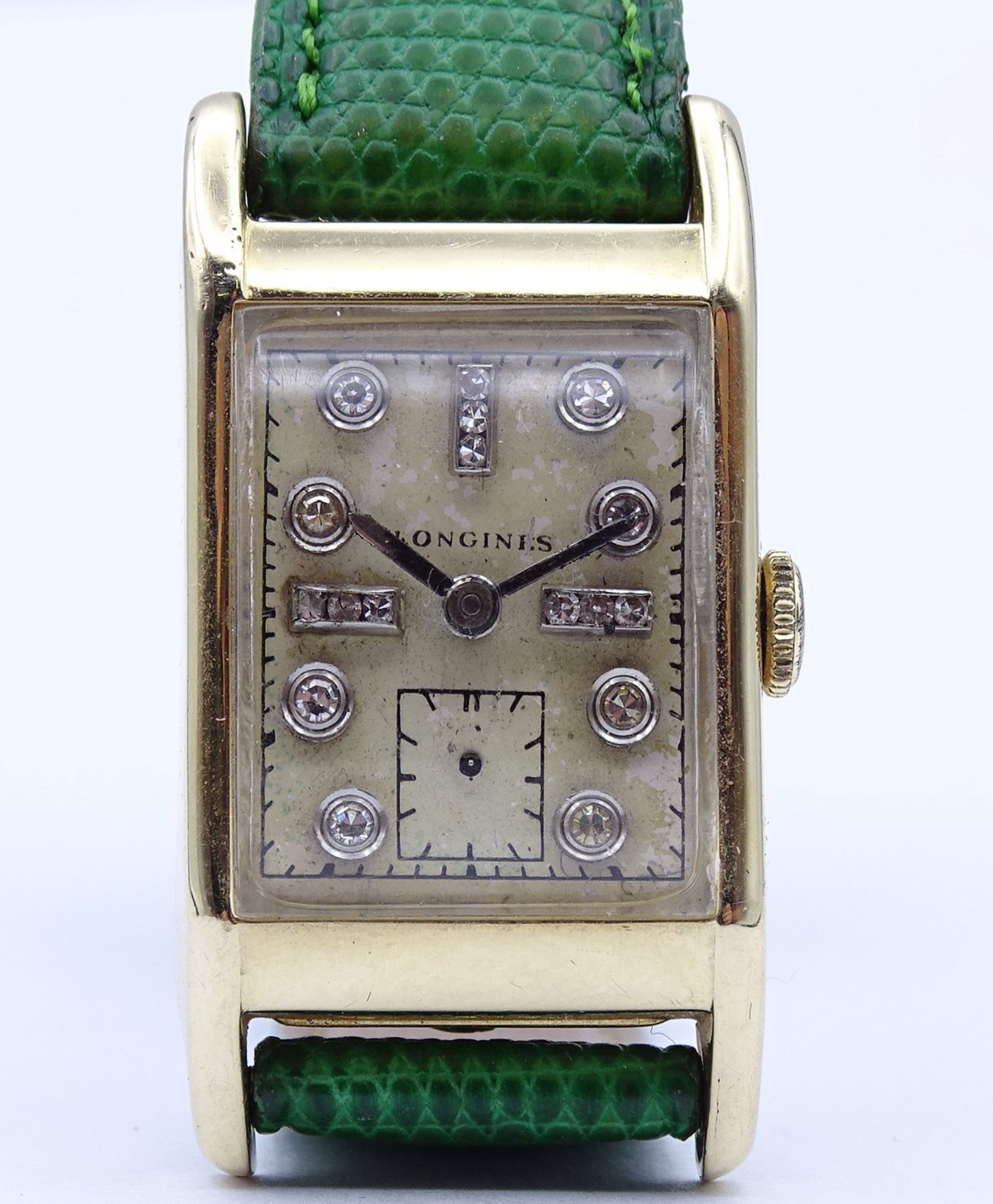 Damen Armbanduhr "Longines", Kal. 9L, GG 14K mit Diamanten besetztes Zifferblatt, mechanisch, Werk - Image 2 of 7