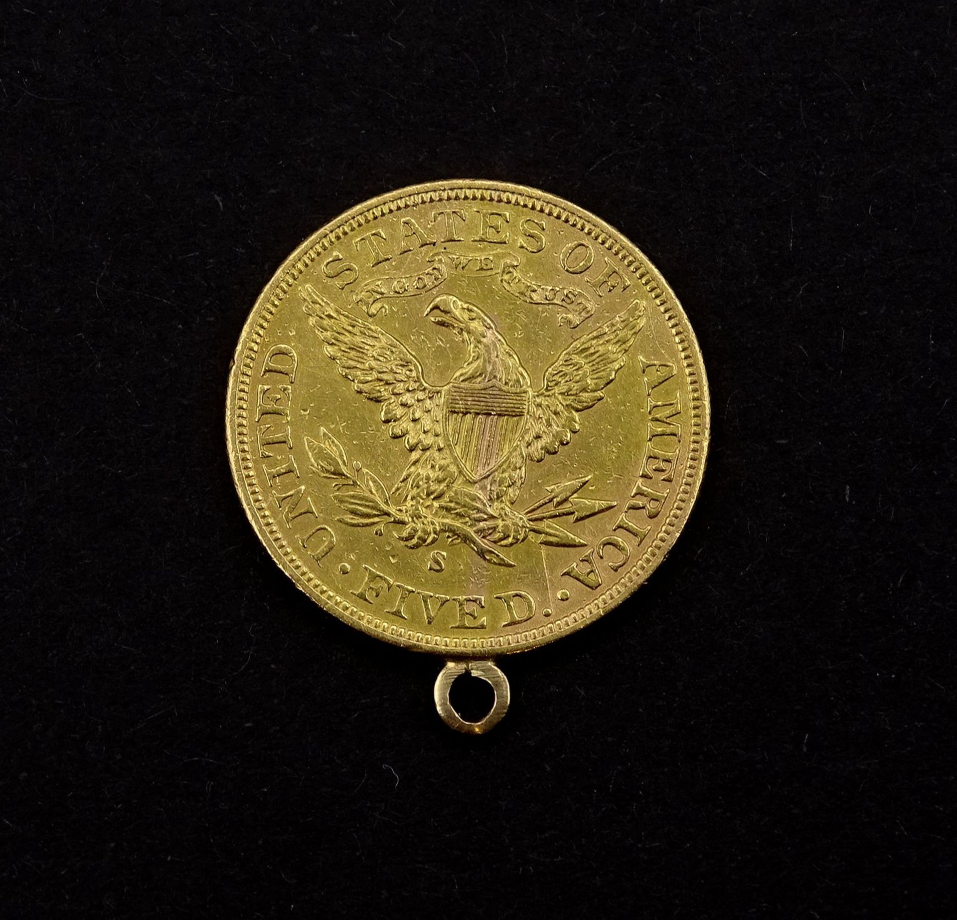 Goldmünze 5 Dollars 1905 USA , gehenkelt, 8,4g.,