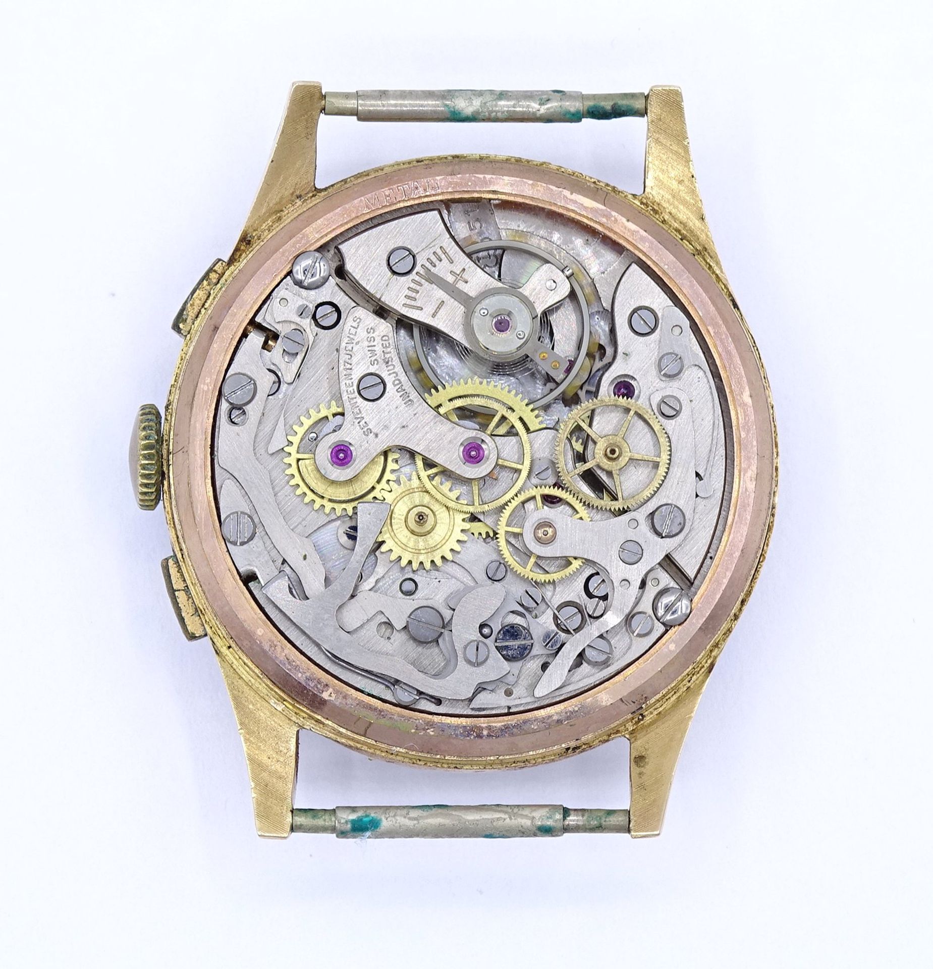 Herren Armbanduhr "Hedicor", Chronograph Suisse, 18K Gold, mechanisch, Werk läuft, D. 35,7mm - Bild 5 aus 5