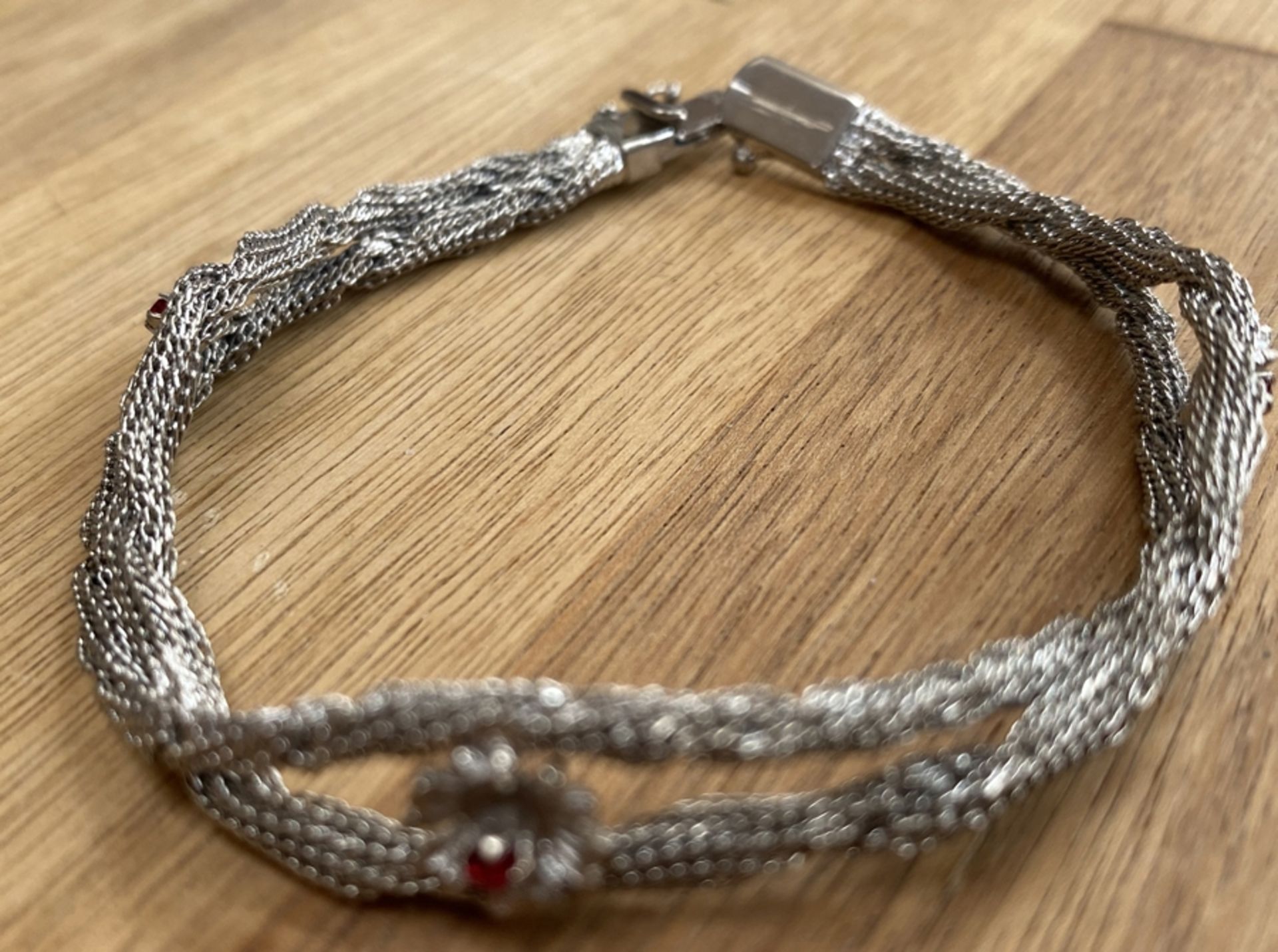geflochtenes Silberarmband-835- mit 3 roten Steinen, , L-19 cm, 11 gr. - Bild 3 aus 4