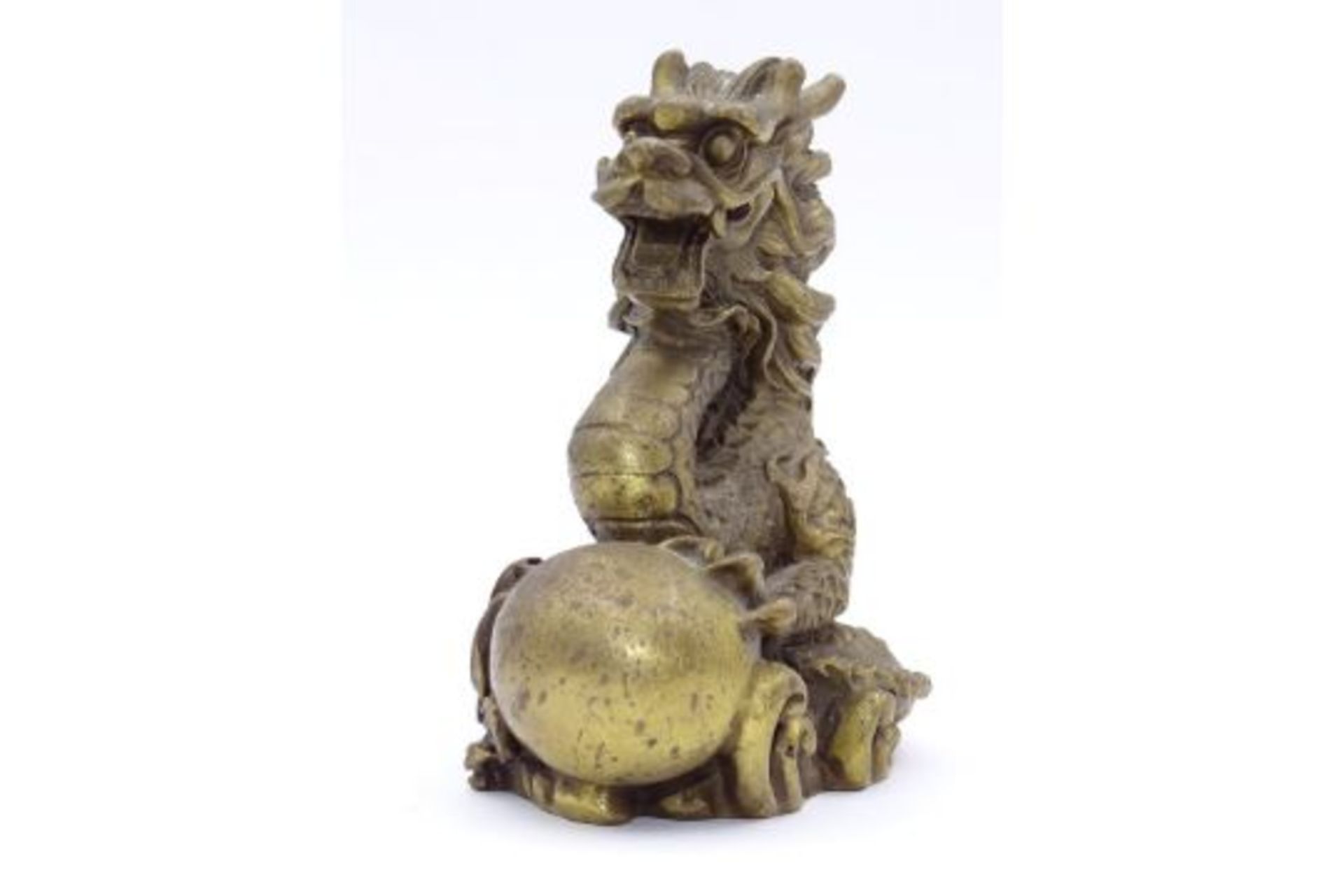 Schwerer Bronze Drache mit Kugel, H- 8,0cm - Bild 3 aus 4