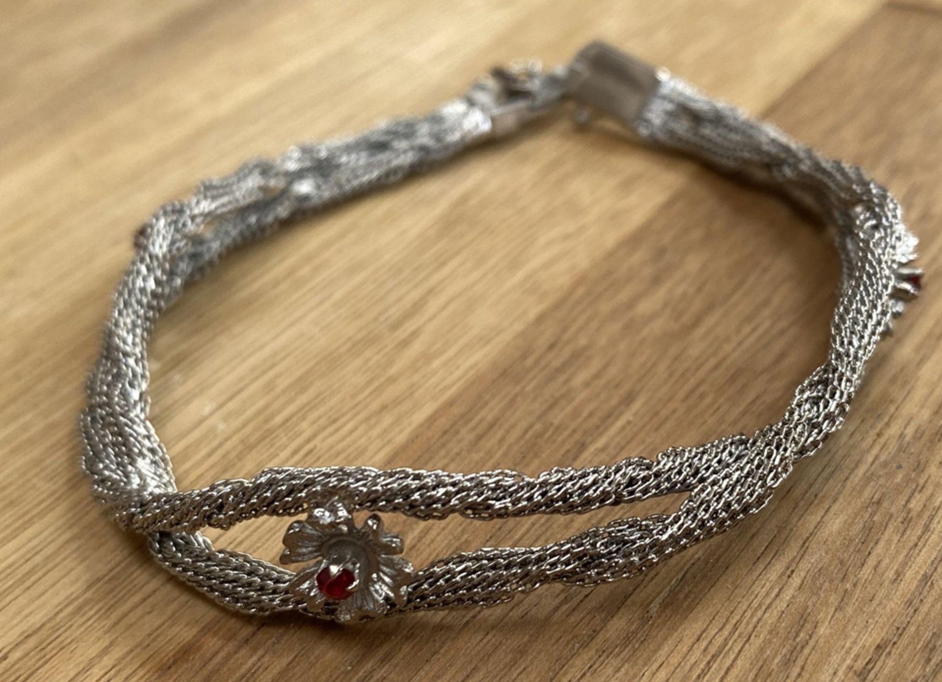 geflochtenes Silberarmband-835- mit 3 roten Steinen, , L-19 cm, 11 gr. - Bild 2 aus 4