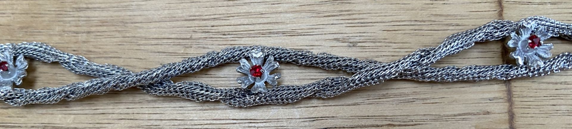 geflochtenes Silberarmband-835- mit 3 roten Steinen, , L-19 cm, 11 gr.