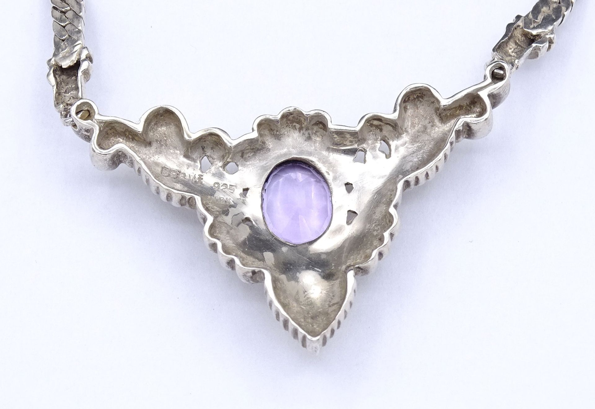 Halskette mit einem oval facc. Amethyst, Silber 925 + Gold 18K, L. 45,5cm, 26,3g. - Bild 8 aus 8