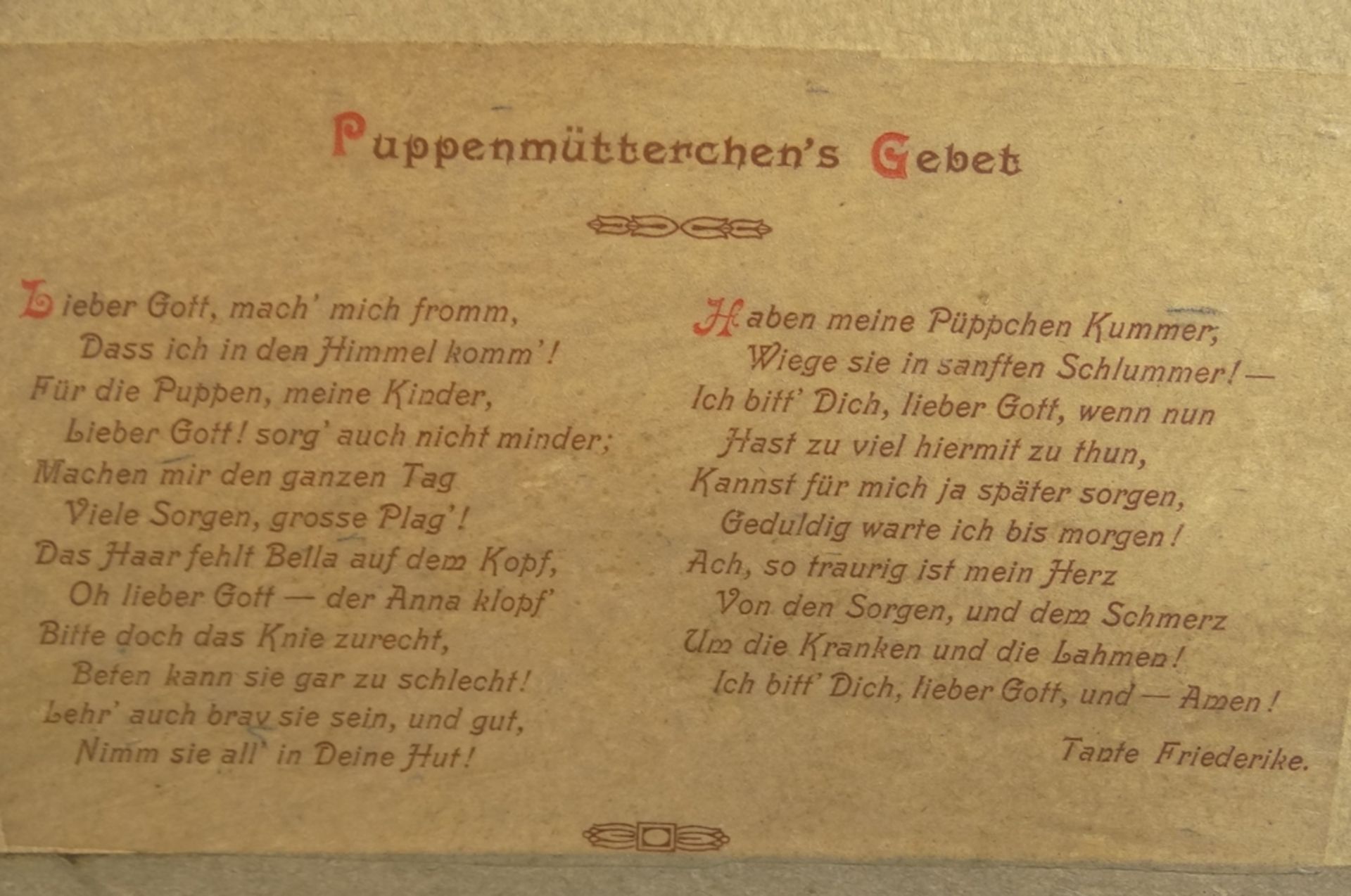 Lithografie "Puppenmütterchens Gebet", ger./Glas, RG 25x24 cm - Image 2 of 3