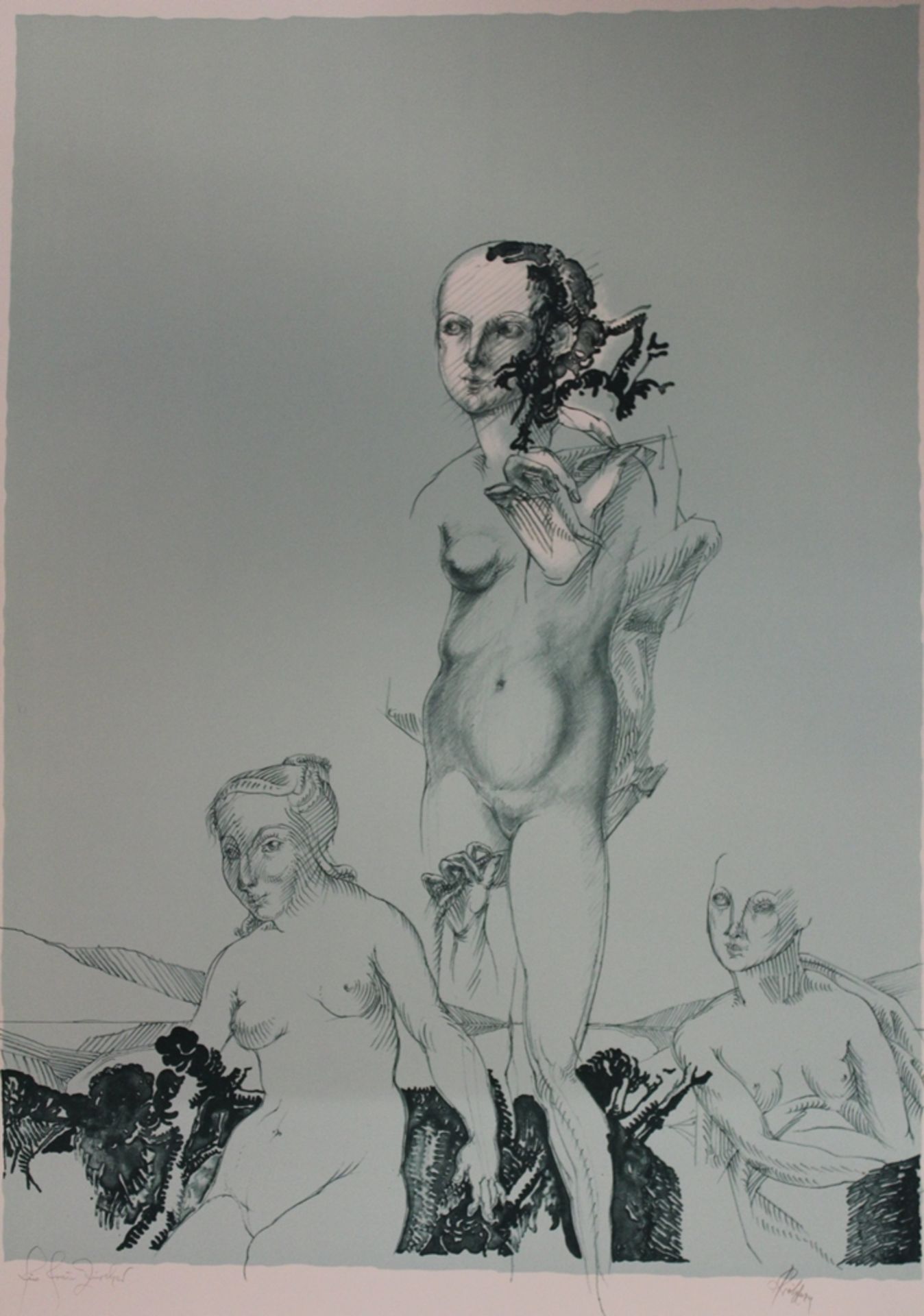 wohl Heinrich Richter (1920-2007), Lithographie, ungerahmt, BG 75 x 56cm, Für Frau Zürcher