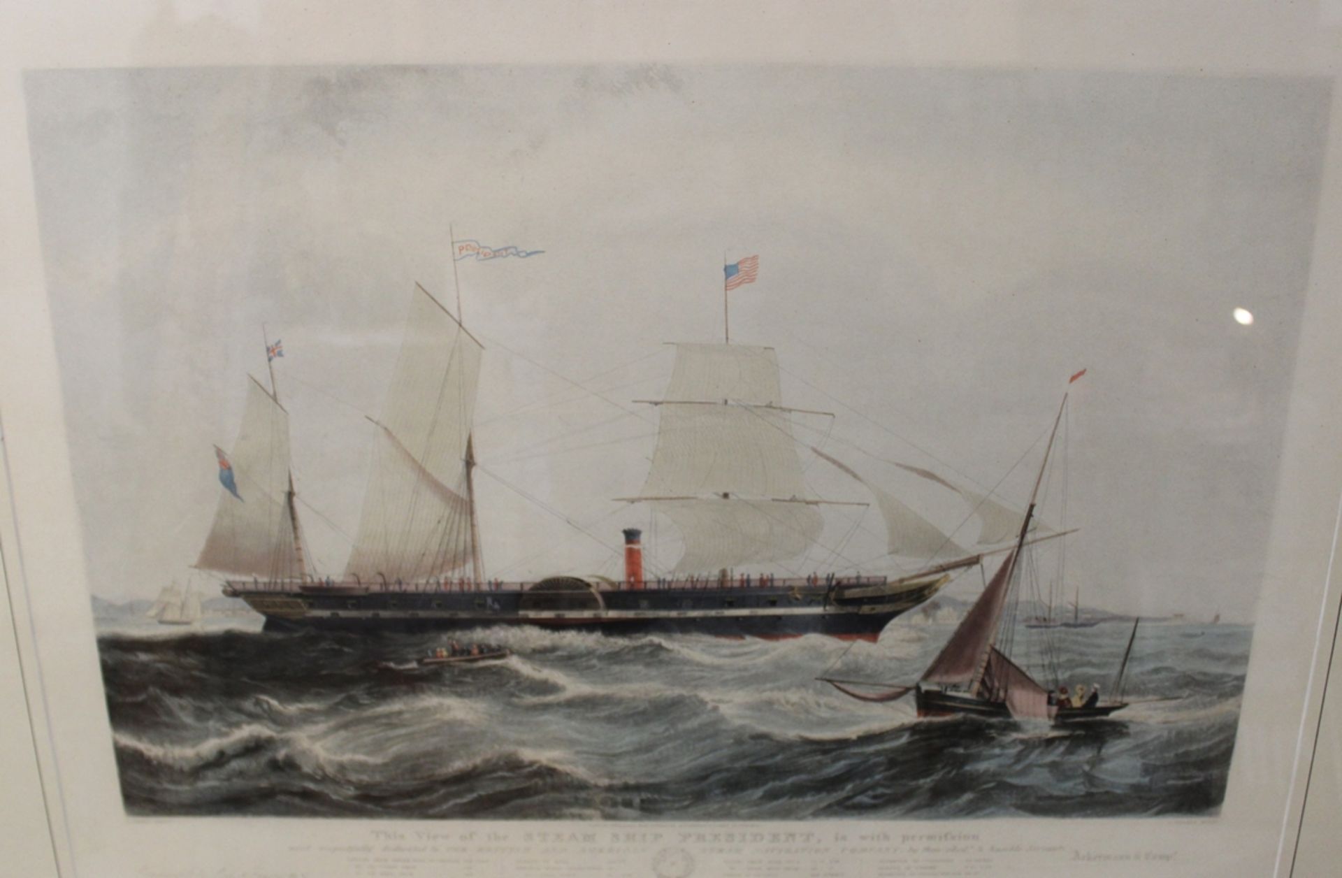 Henry A. PAPPRILL (c.1816-1903), View of the Steamship President, hrsg. Ackermann 1840, gerahmt/Gla