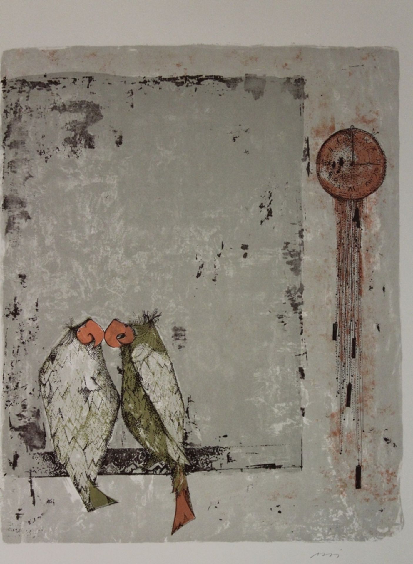 Ossi CZINNER (1925-2014),Vogelpaar, Farblithographie, ungerahmt, BG 44 x 55,5cm, Für Frau Zürcher