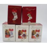 3x Weihnachtsstiefel und 2x Weihnachtssterne, Hutschenreuther, 201, 02, 03, 08 u. 13, orig. Kartons