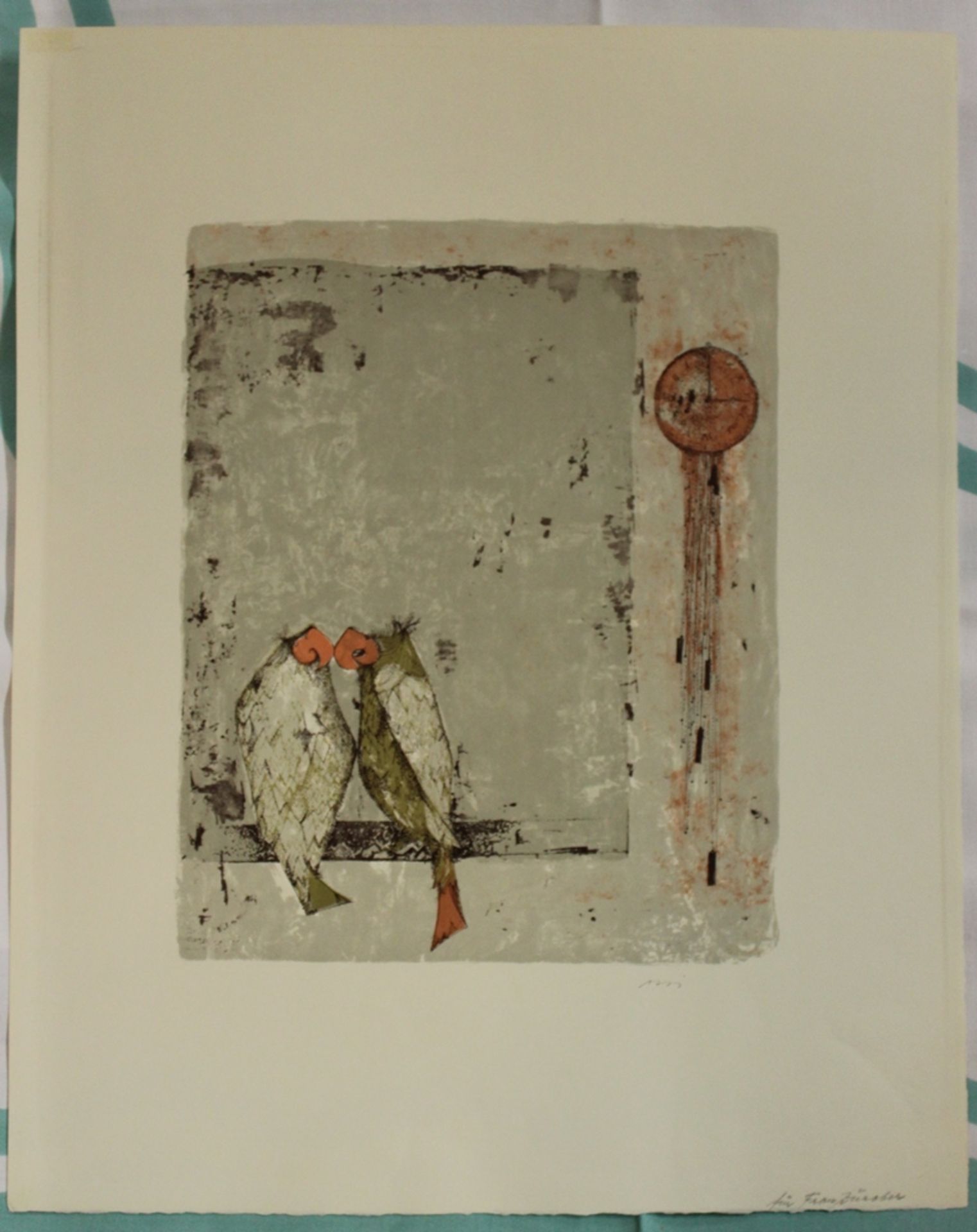 Ossi CZINNER (1925-2014),Vogelpaar, Farblithographie, ungerahmt, BG 44 x 55,5cm, Für Frau Zürcher - Image 2 of 3