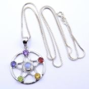 Halskette (835) mit Edelstein Anhänger (925), Kette L. 60cm, zus. 12,2g.