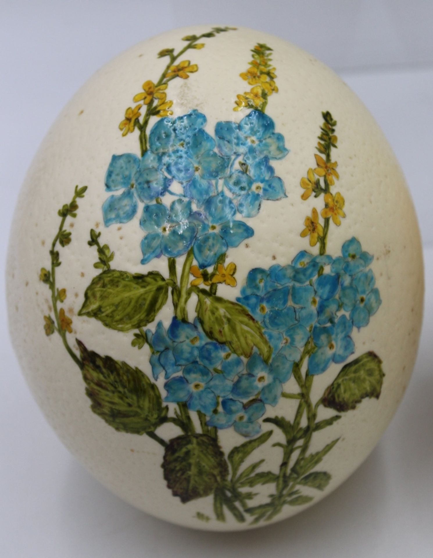 3x floral bemalte Straussen-Eier, ca. H-16cm. - Bild 3 aus 5