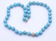 Türkisfarbene Halskette mit Karabiner Verschluss, Silber 925/000, L. 49cm