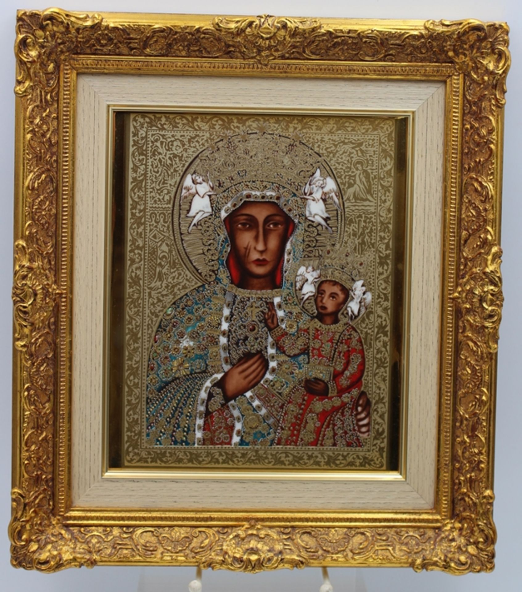 Ikone auf Porzellan, Seltmann-Weiden, Die schwarze Madonna, gerahmt, RG 36,5 x 32,3cm. - Image 2 of 4